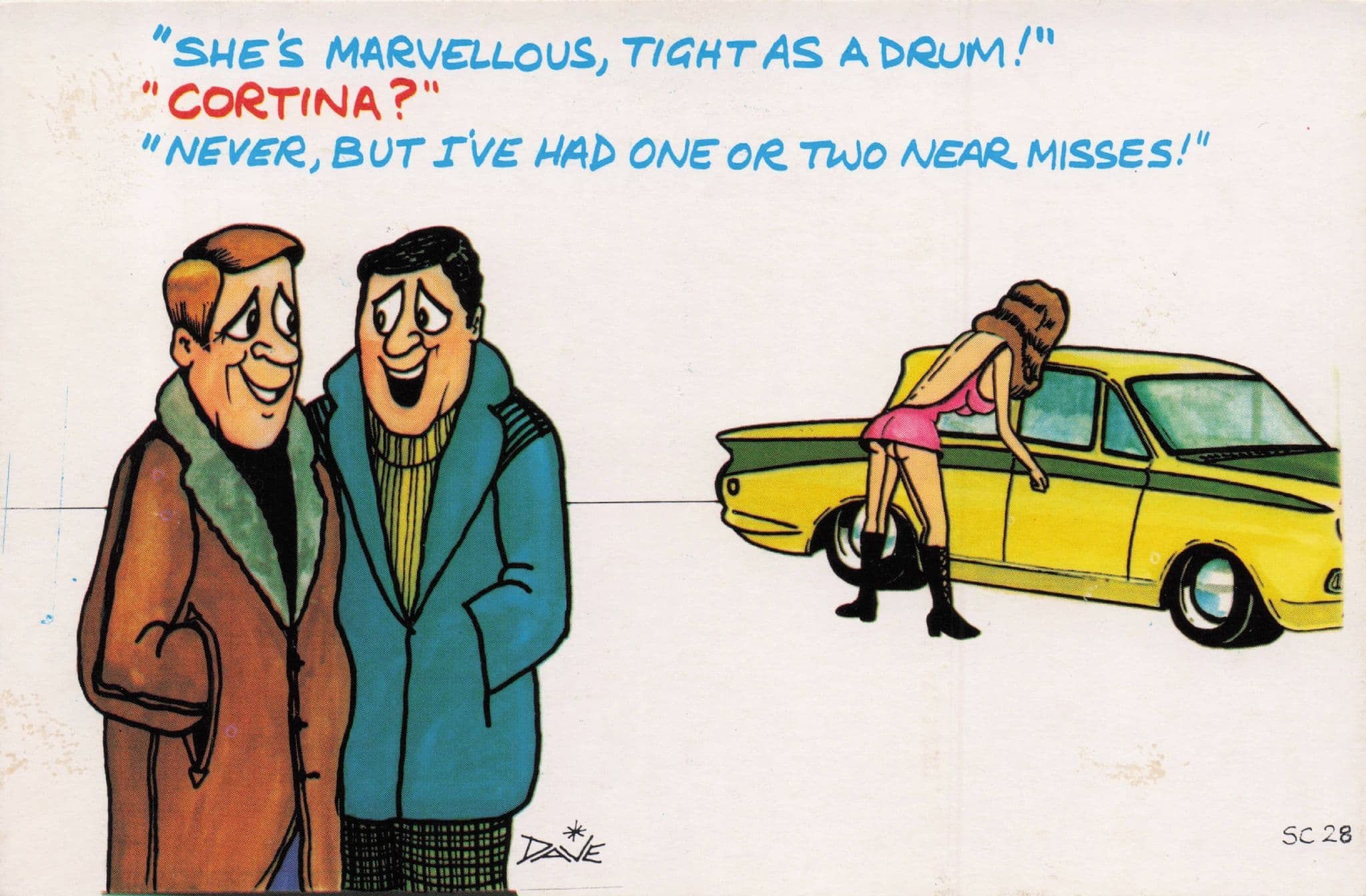 1970s Ford Cortina Classic Car Sexy Lady Vintage Comic Postcard