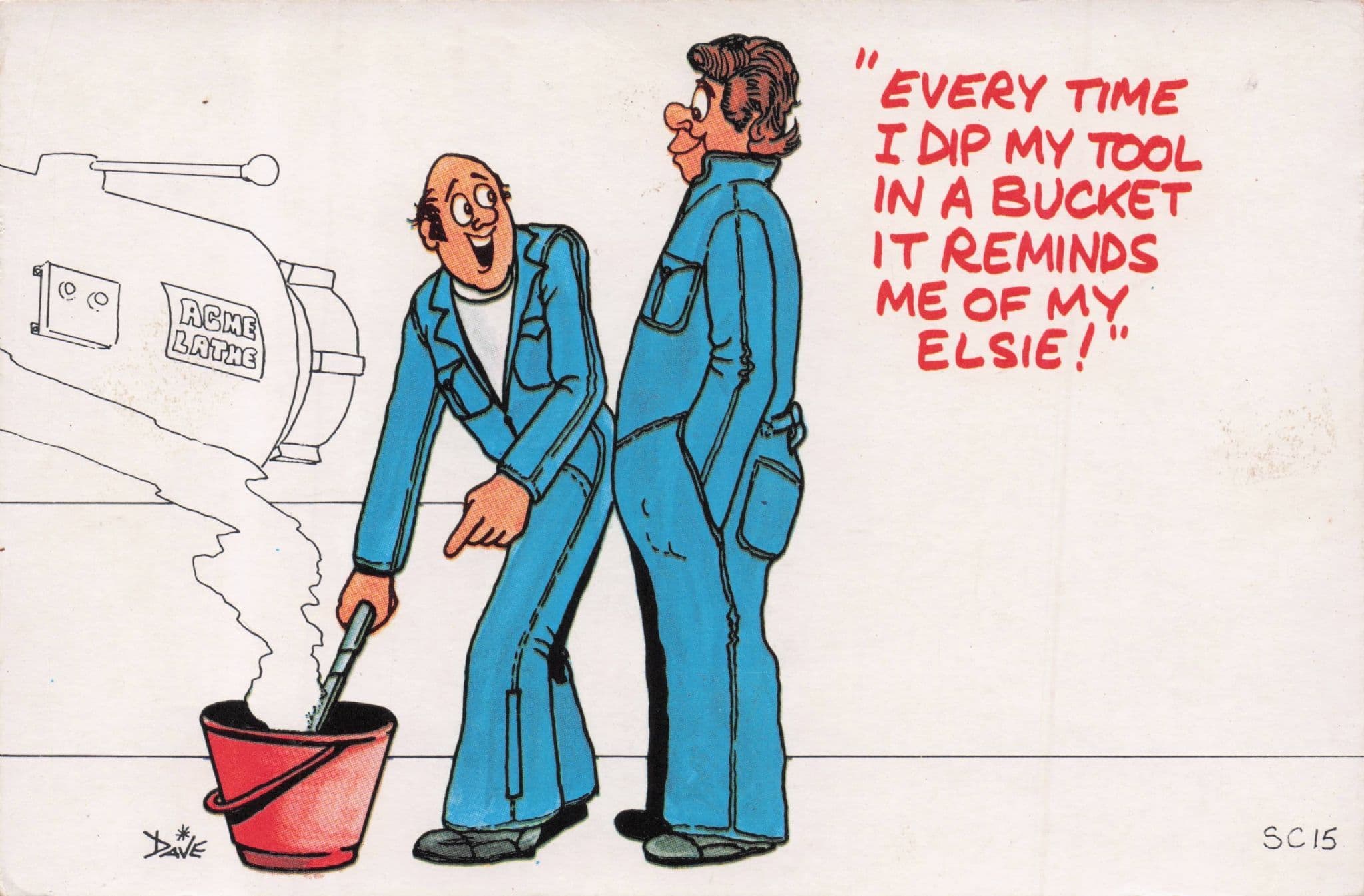 1970s Lathe Factory Workers Industry Tool In Bucket Comic Postcard
