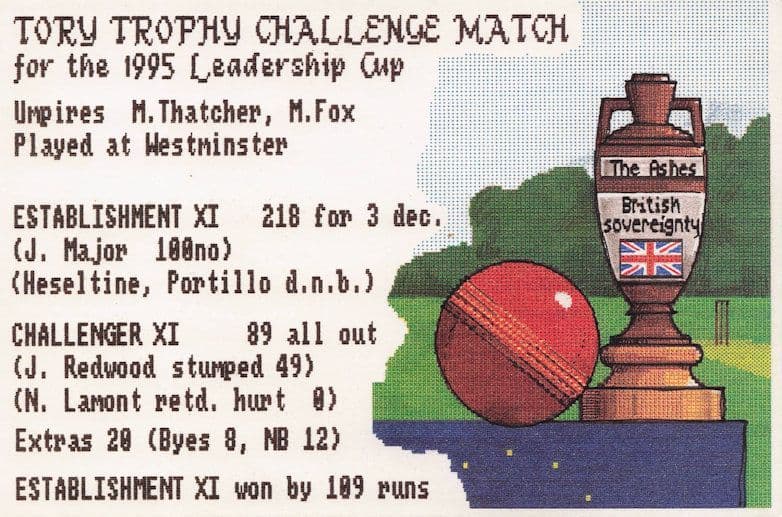 1995 Conservative Party Cricket Match Political Comic Postcard