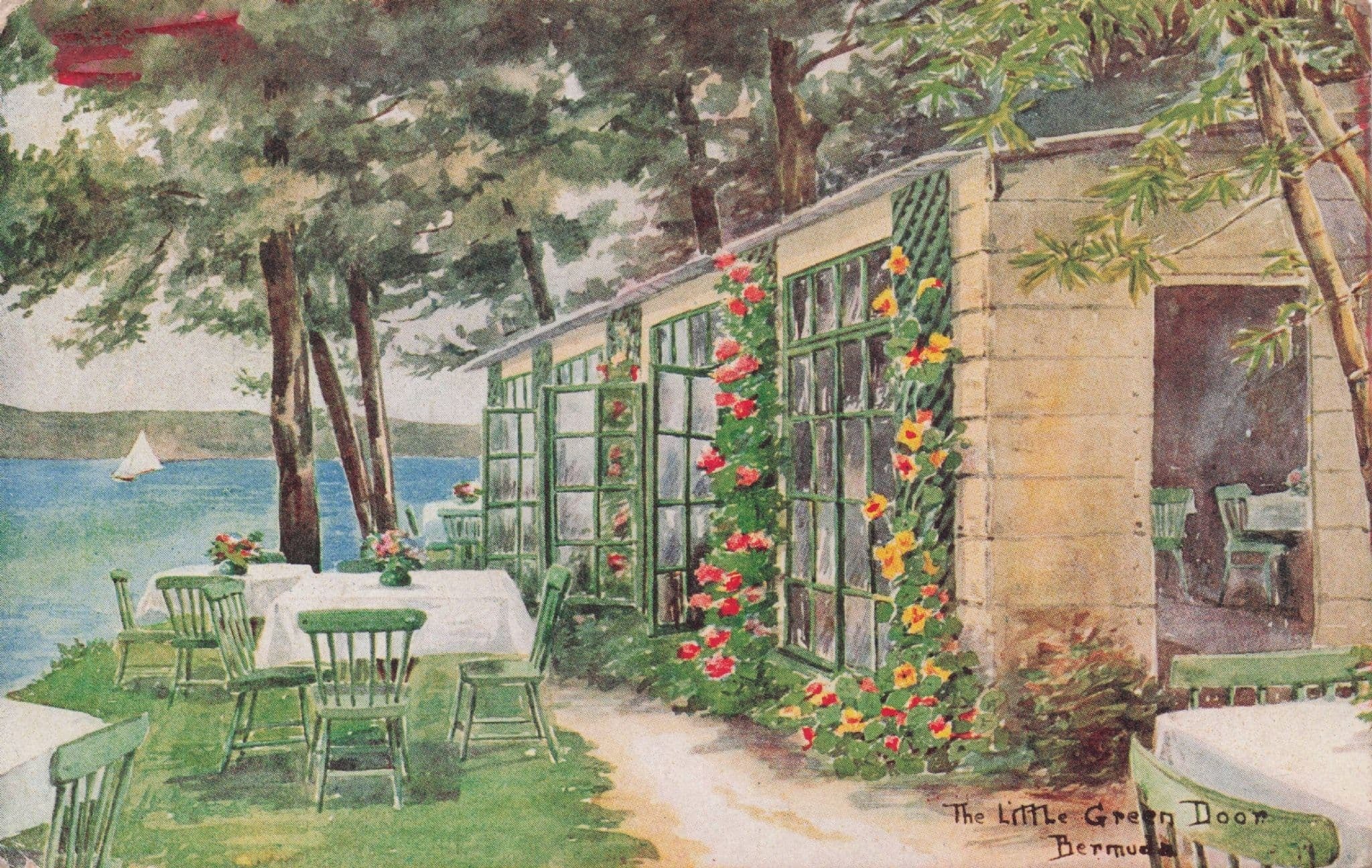 Little Green Door Bermuda Restaurant Cafe Visitor Old Postcard