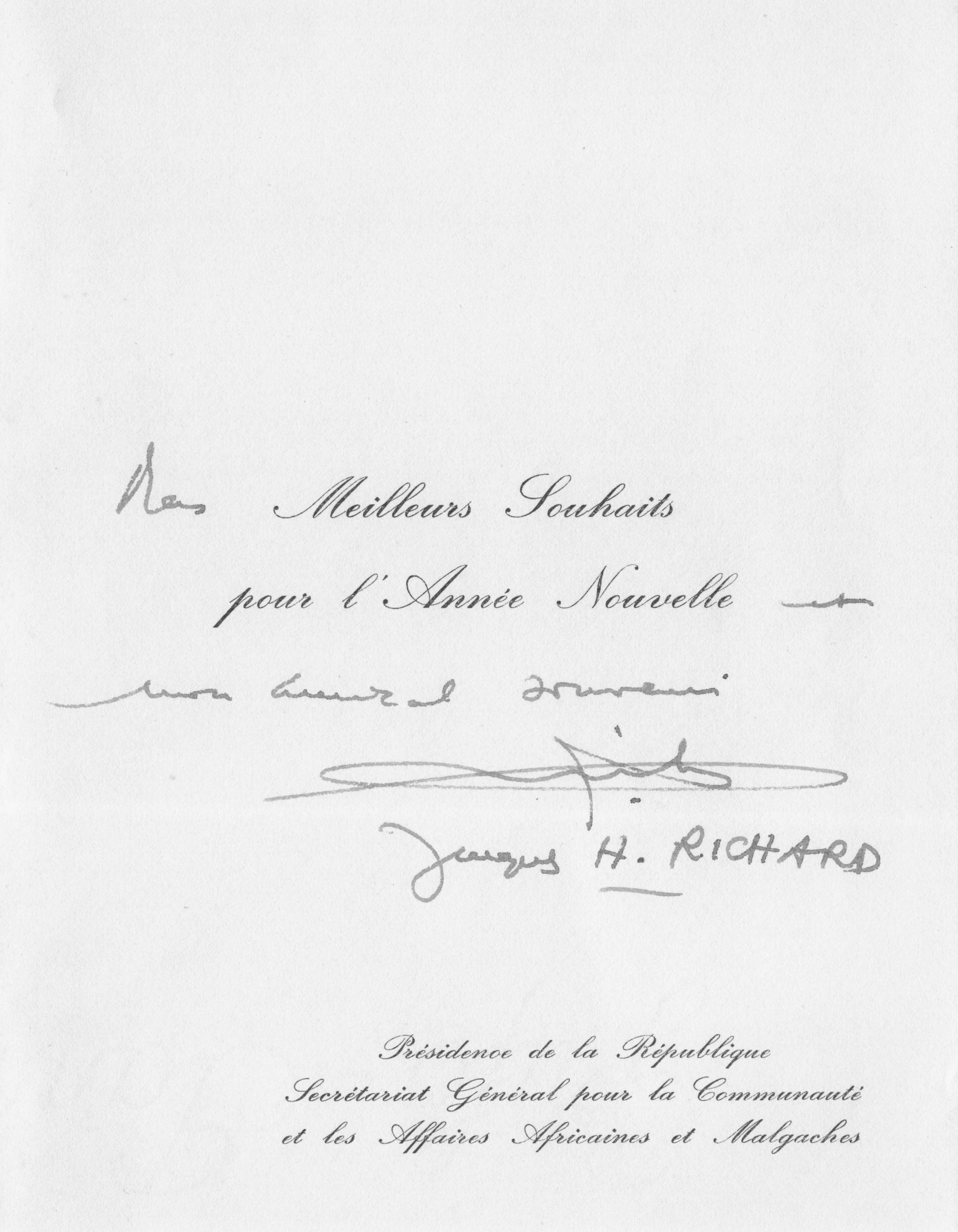 Jacques Richard French Diplomat Politics African Malagasy Hand Signed Autograph