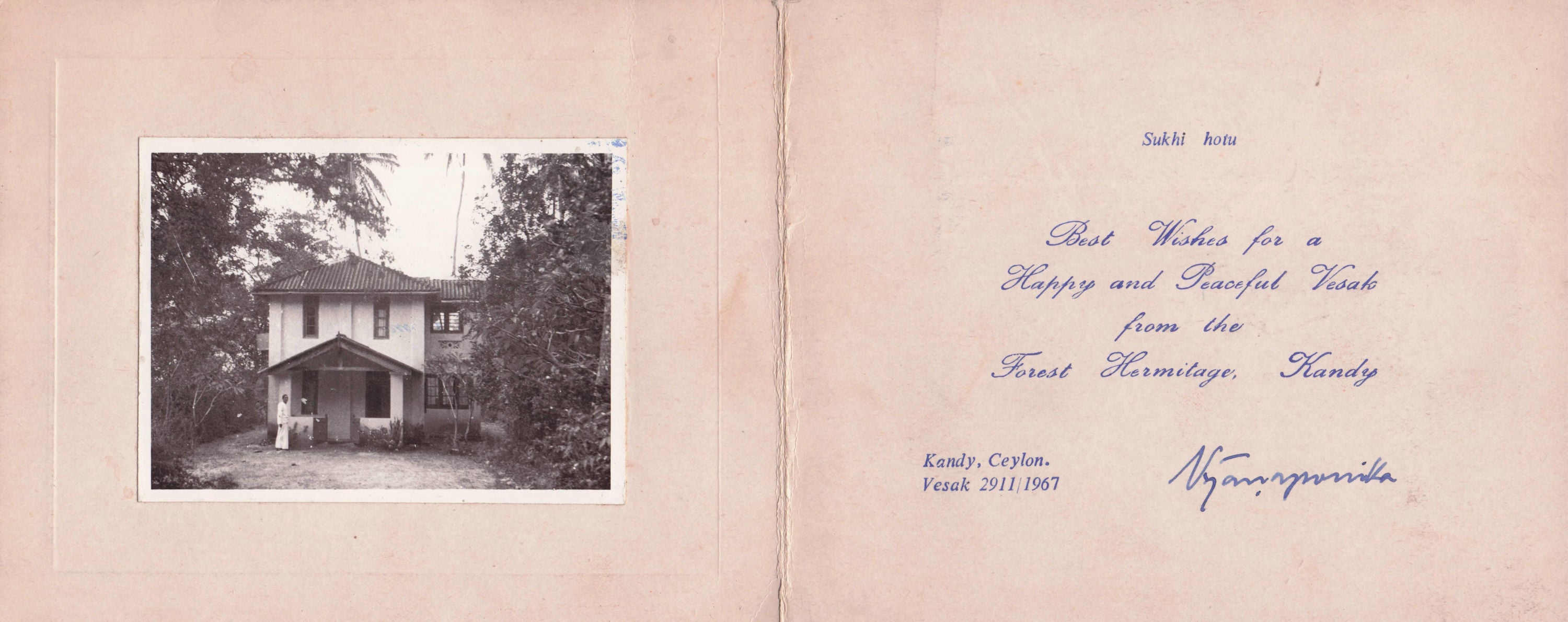 Nyanaponika Thera Antique 1967 Buddhist Forest Hermitage Kandy Hand Signed Card