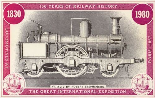 2-2-2 Engine Robert Stephenson Paris Exposition Train Postcard