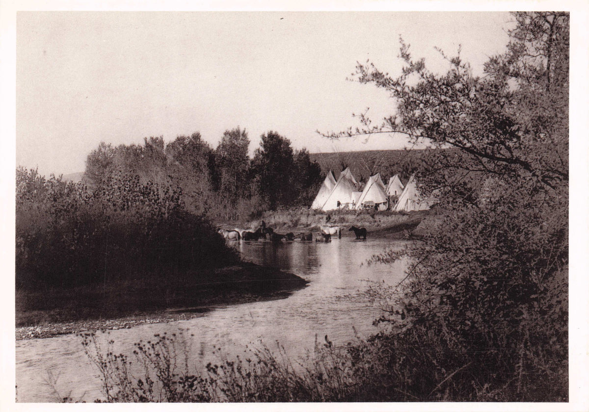 Native American Old Indian Tents On The Little Bighorn River Photo Postcard