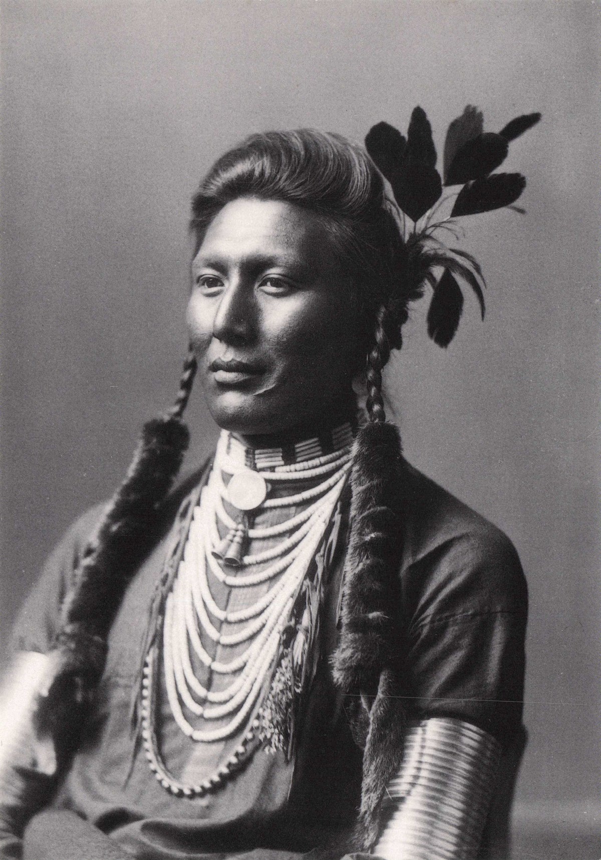Old Coyote Crow Native American Indian in 1883 Animal Skin Braids Photo Postcard
