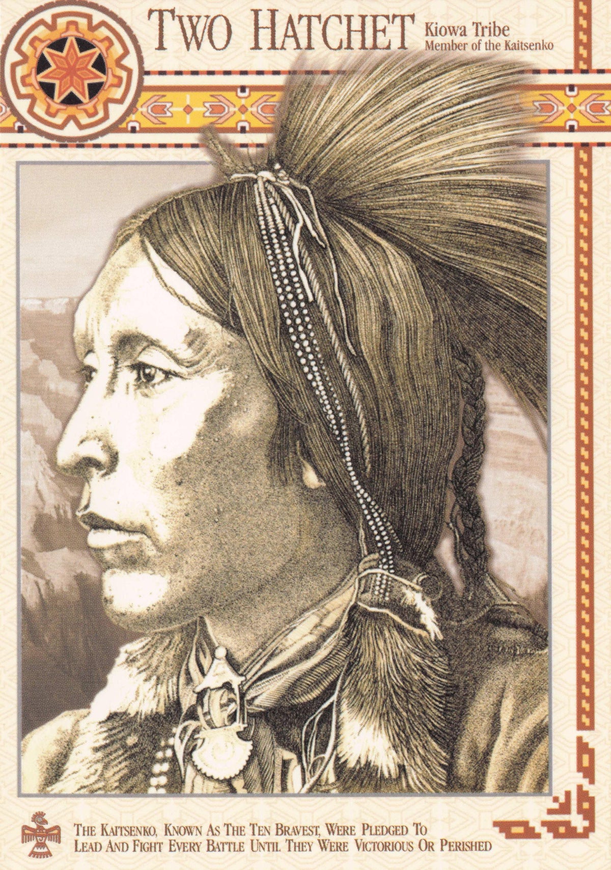 Two Hatchet Kaitsenko Native American Indian Kiowa Tribe Rare Painting Postcard