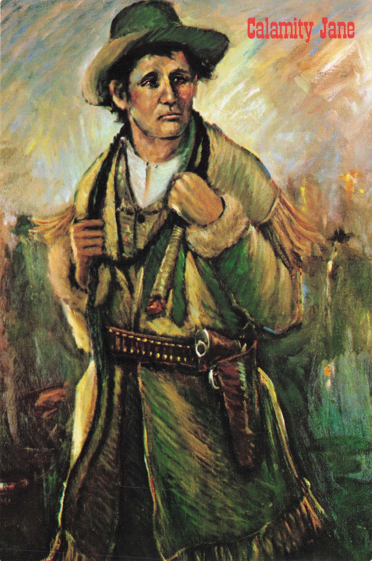 Calamity Jane Gunfighters Of Old Wild West Woman Cowboy Painting Postcard