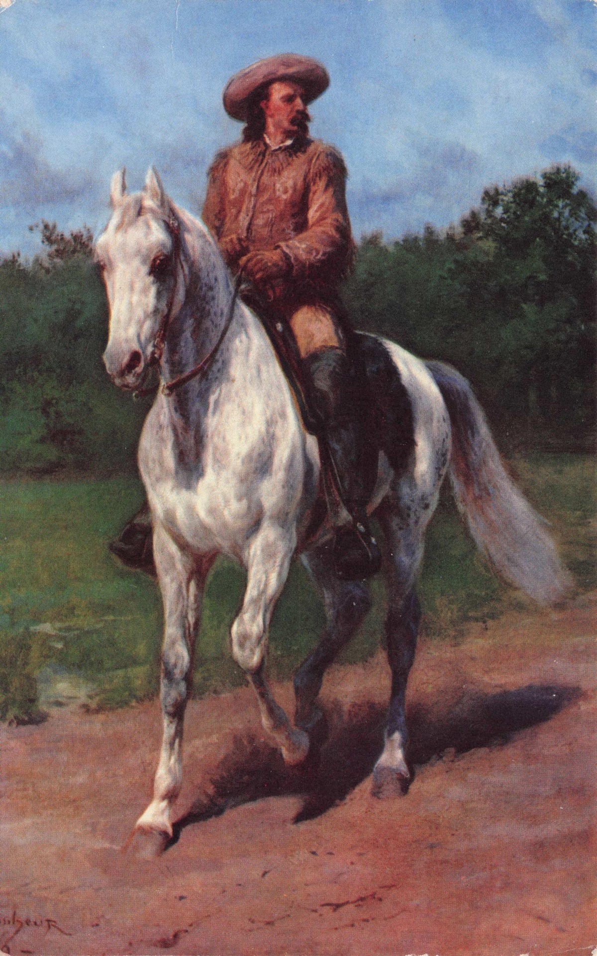 William Buffalo Bill Cody Old American Wild West Cowboy Rare USA Painting Postcard