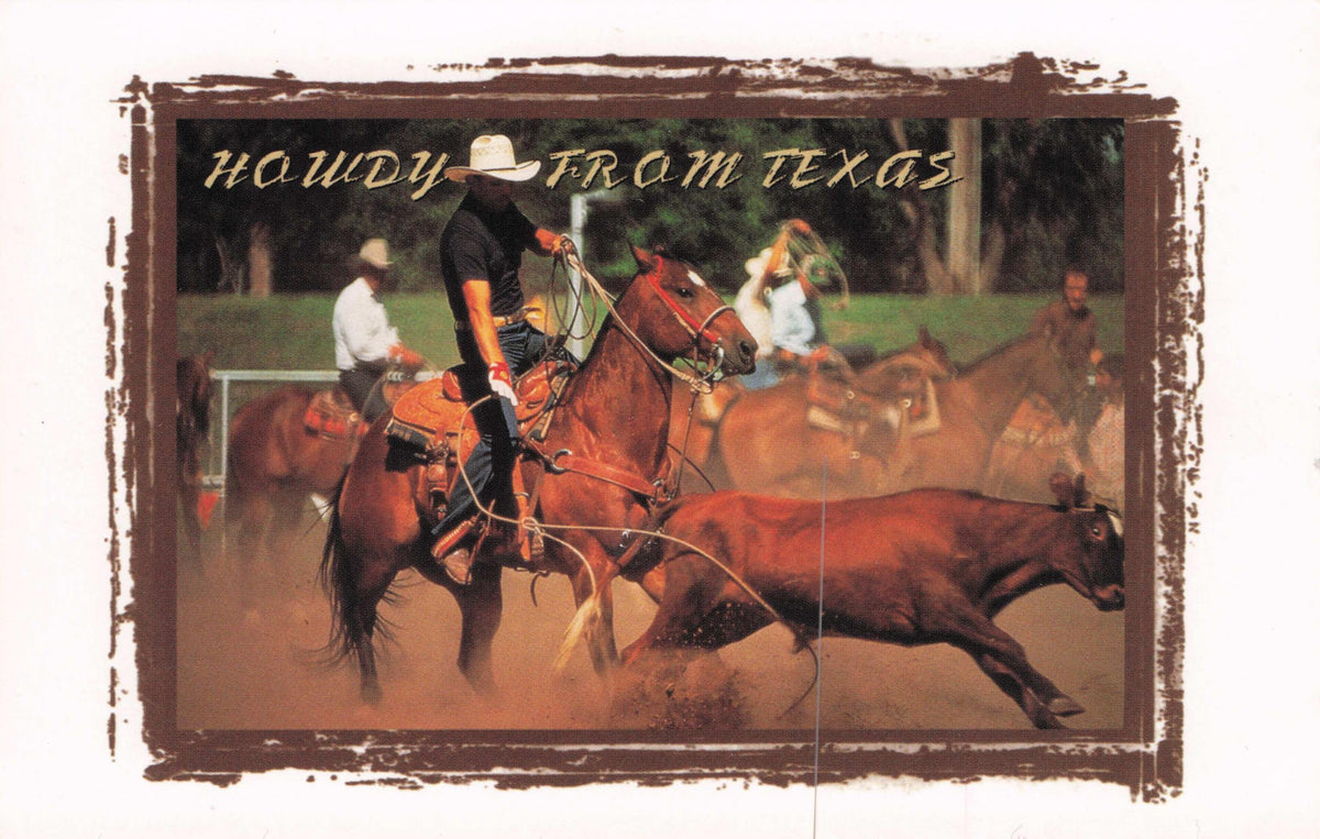 Howdy From Texas Wild West Cattle Rodeo Riders Oil Wells Cowboy USA Postcard