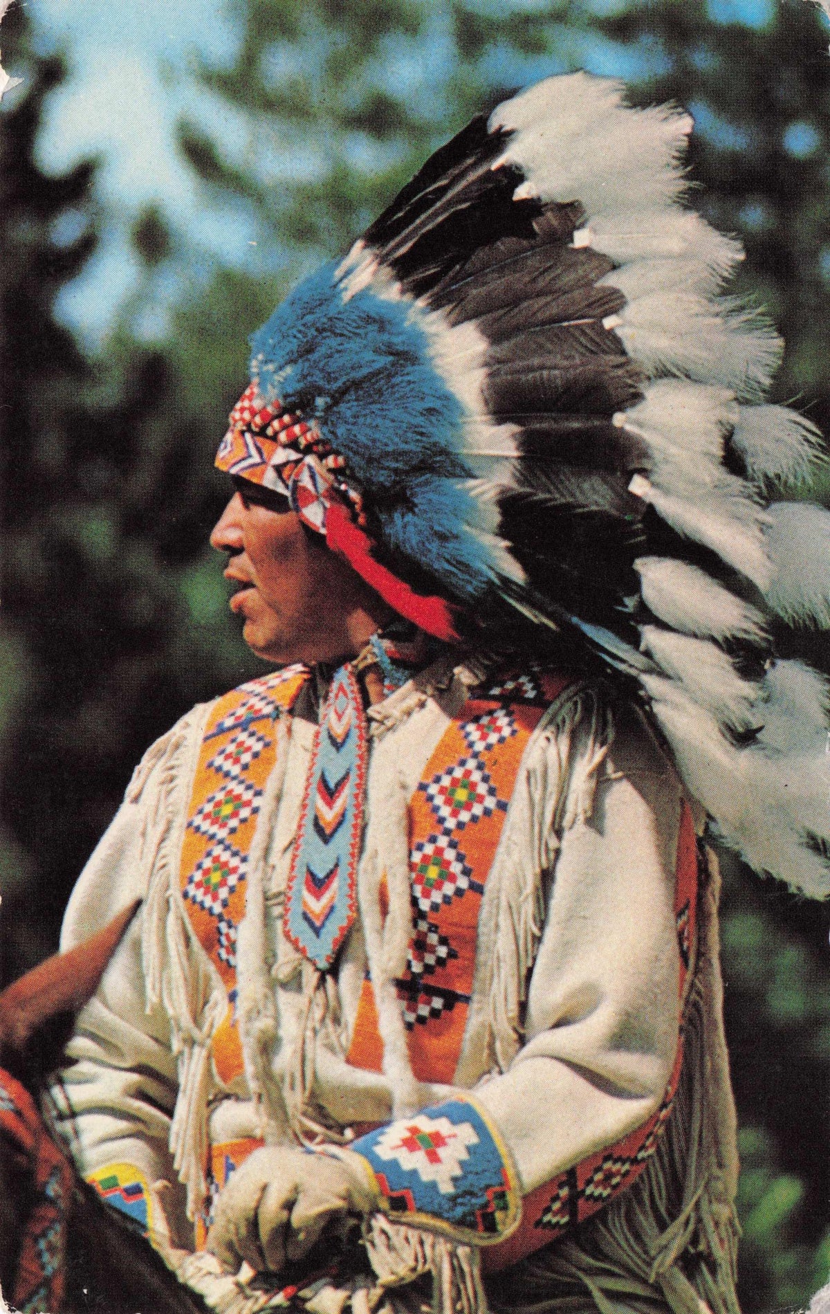 North American Native Red Indian Wild Head Dress Fashion USA Photo Postcard