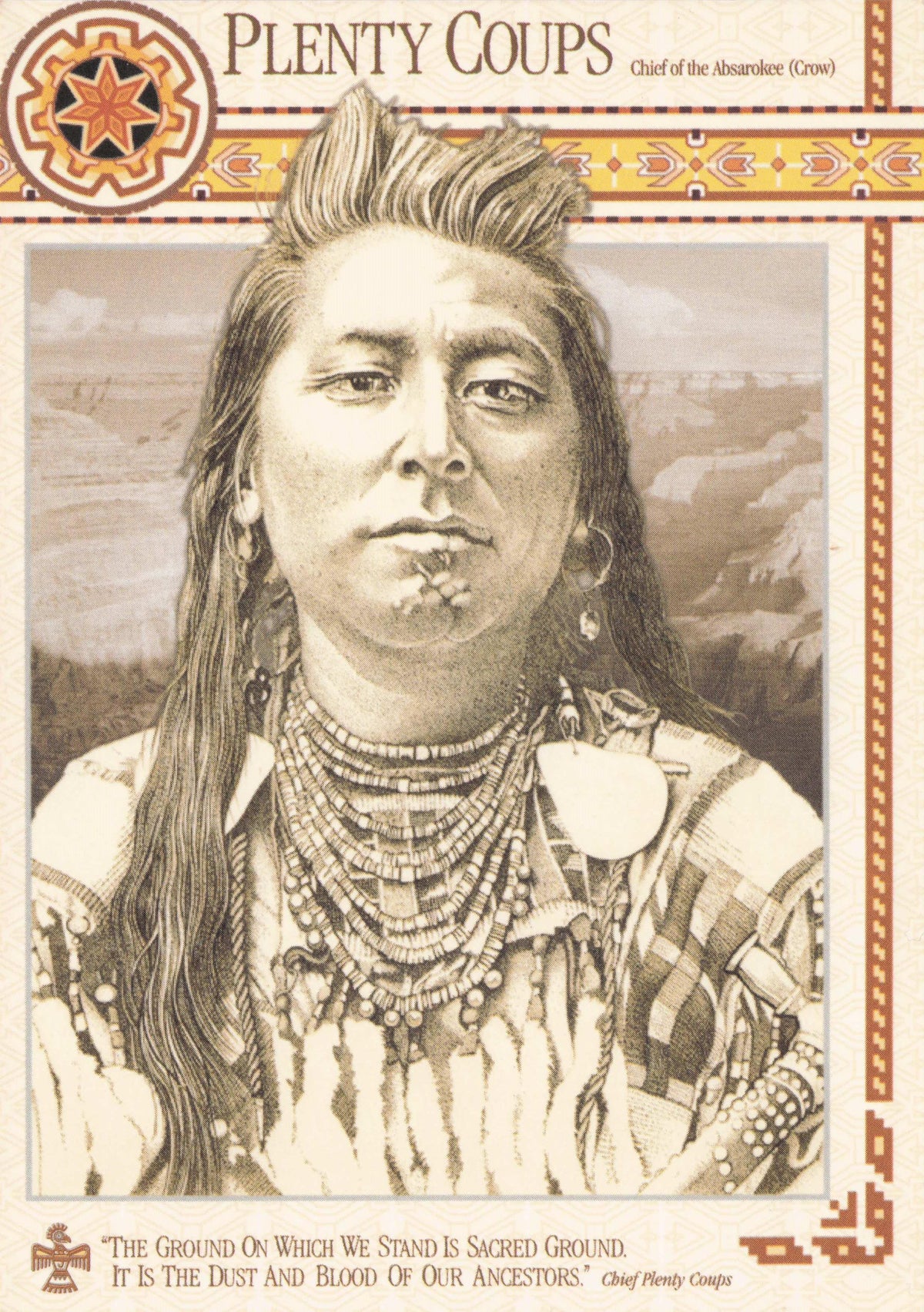 Plenty Coups Crow Absarokee Tribe Chief Native American Indian Art Postcard