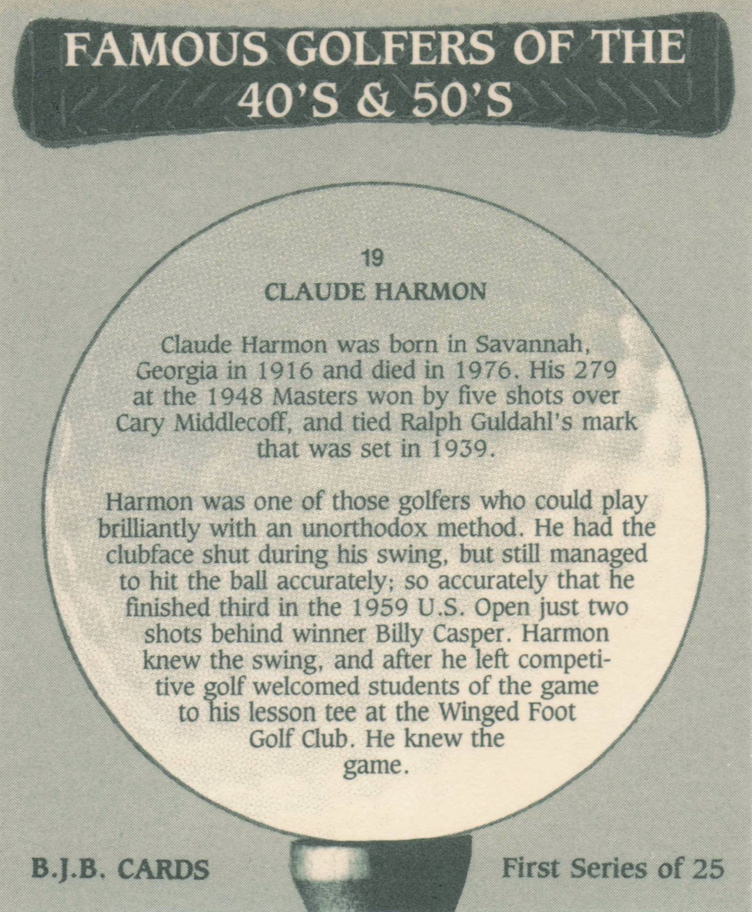 Claude Harmon Famous Golfers Of The 40s & 50s Rare Golf Photo Trade Card