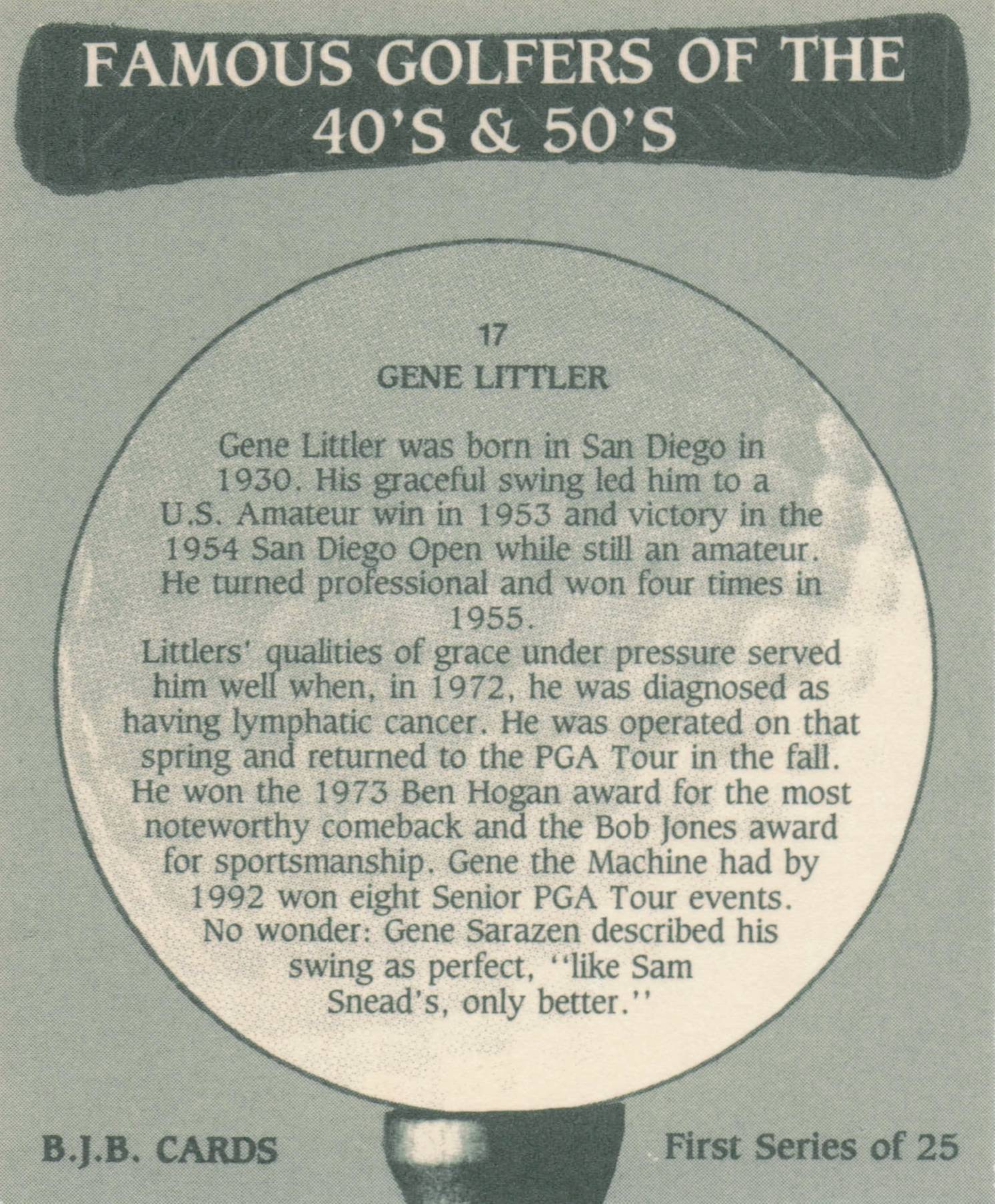 Gene Littler Famous Golfers Of The 40s & 50s Rare Golf Photo Trade Card