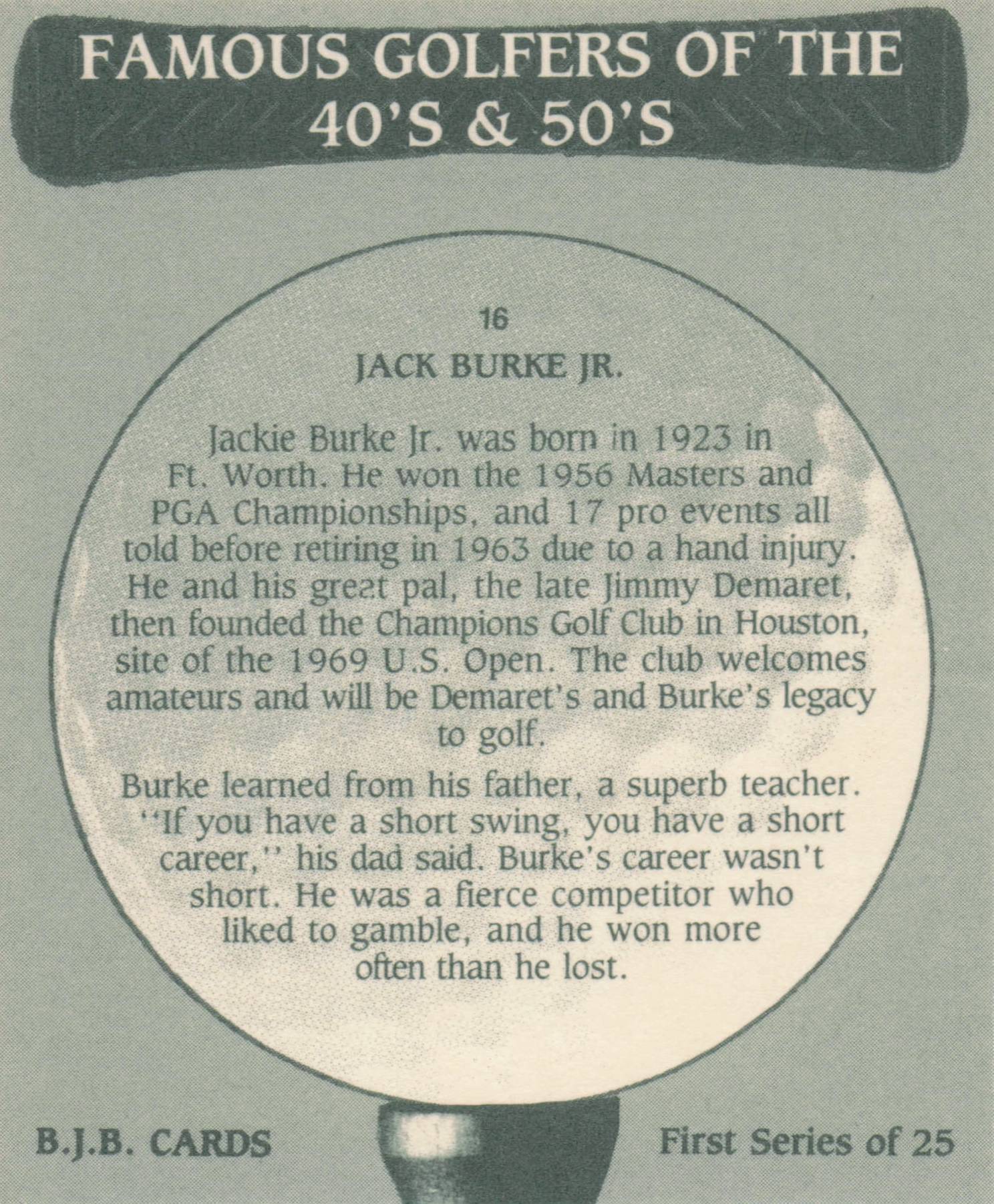 Jack Burke Famous Golfers Of The 40s & 50s Rare Golf Photo Trade Card