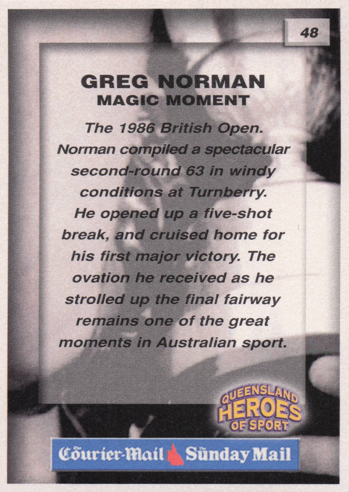 Greg Norman Queensland Heroes Of Sport 1986 British Golf Open Card