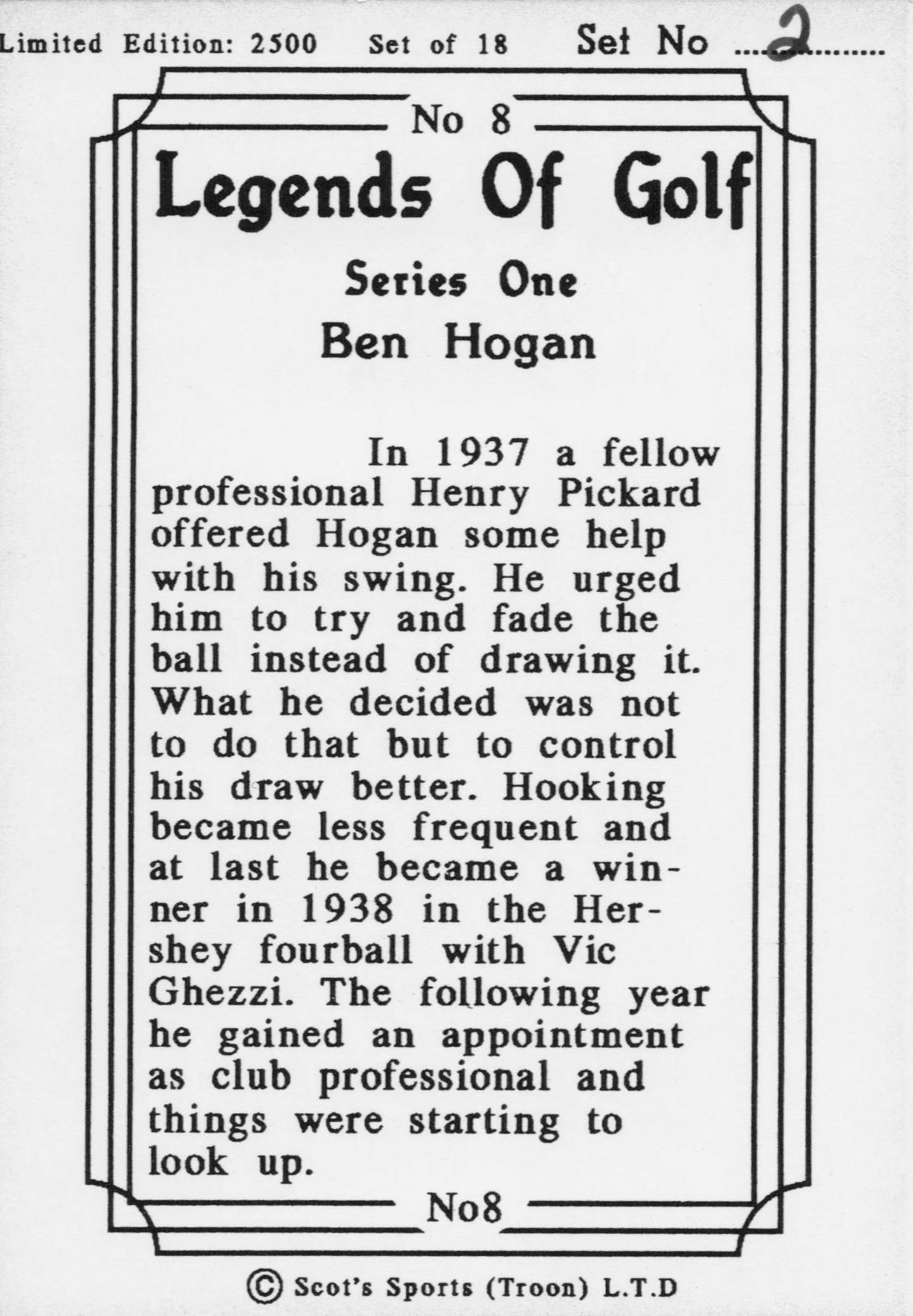 Ben Hogan 1938 Career Swing Hook Legends Of Golf Trade Card