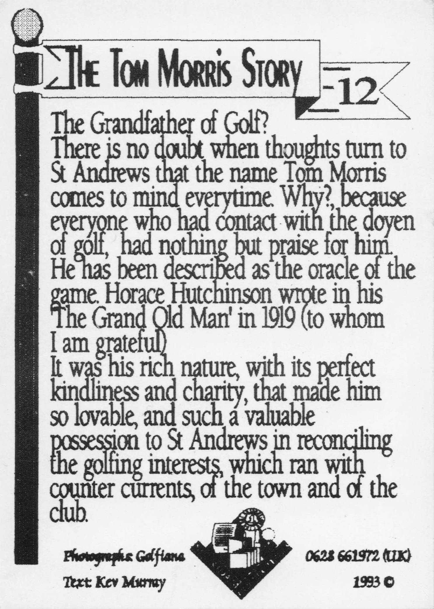 Tom Morris Story Scottish Victorian Golf St Andrews Photo Trade Card