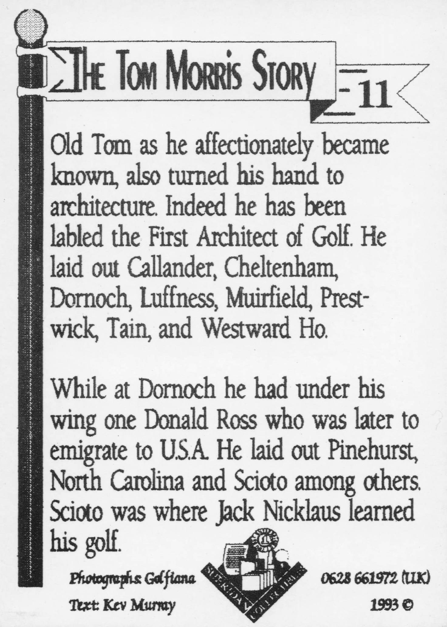 Tom Morris Story Scottish Victorian Golf Durnoch Architect Trade Card
