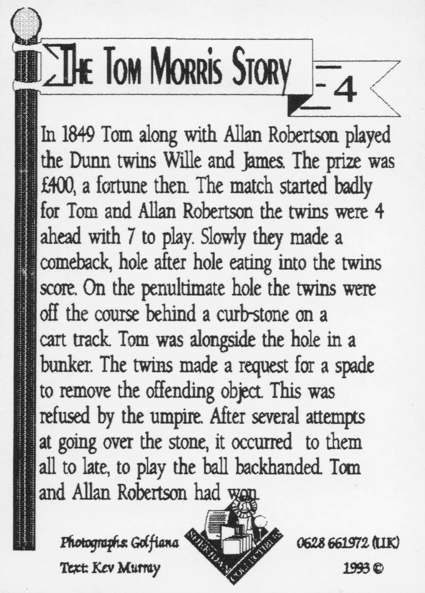 Tom Morris Story Victorian Scottish Golf vs Dunn Twins Photo Trade Card