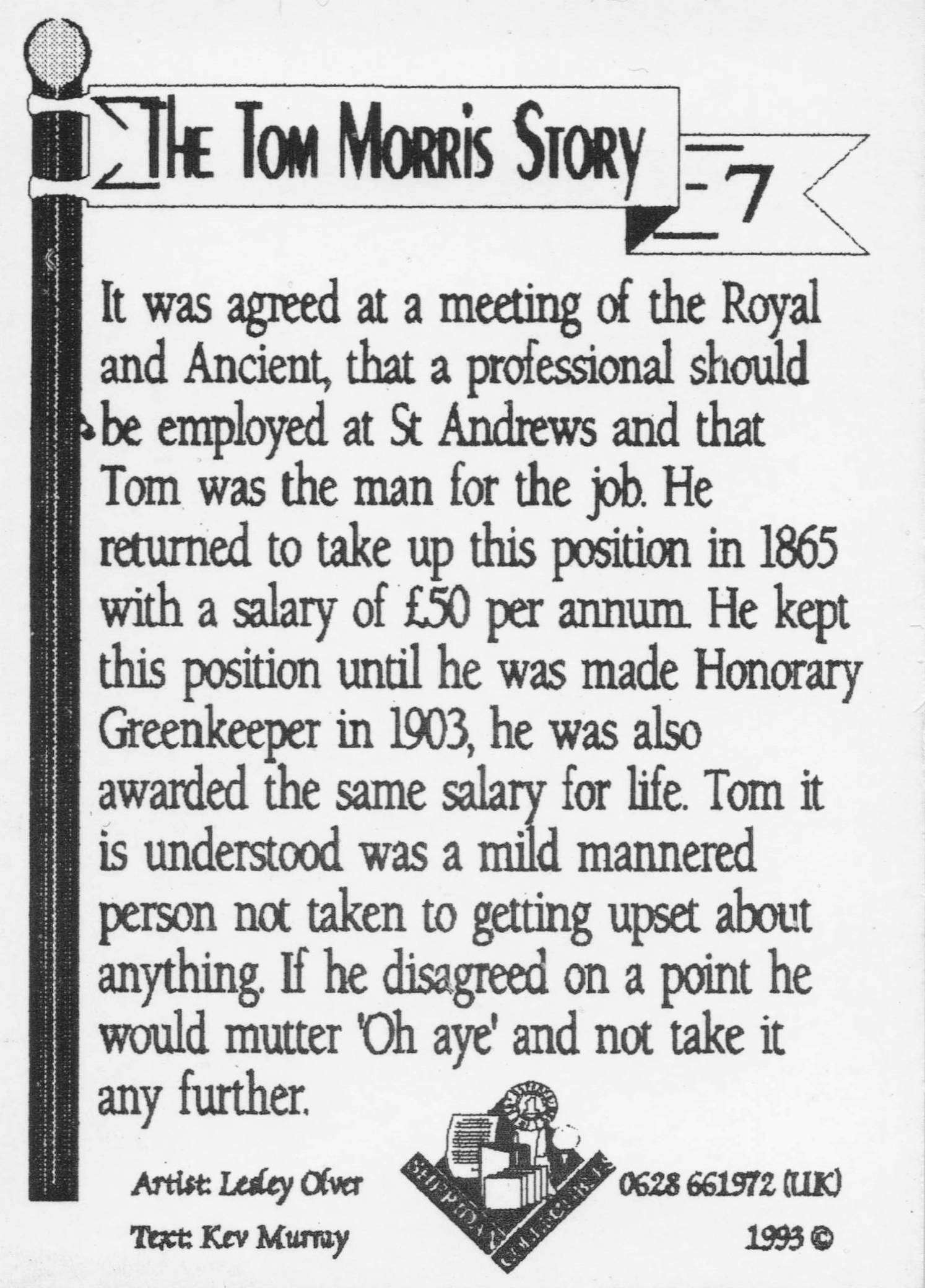 Tom Morris Story St Andrews Victorian Scottish Golf Course Trade Card