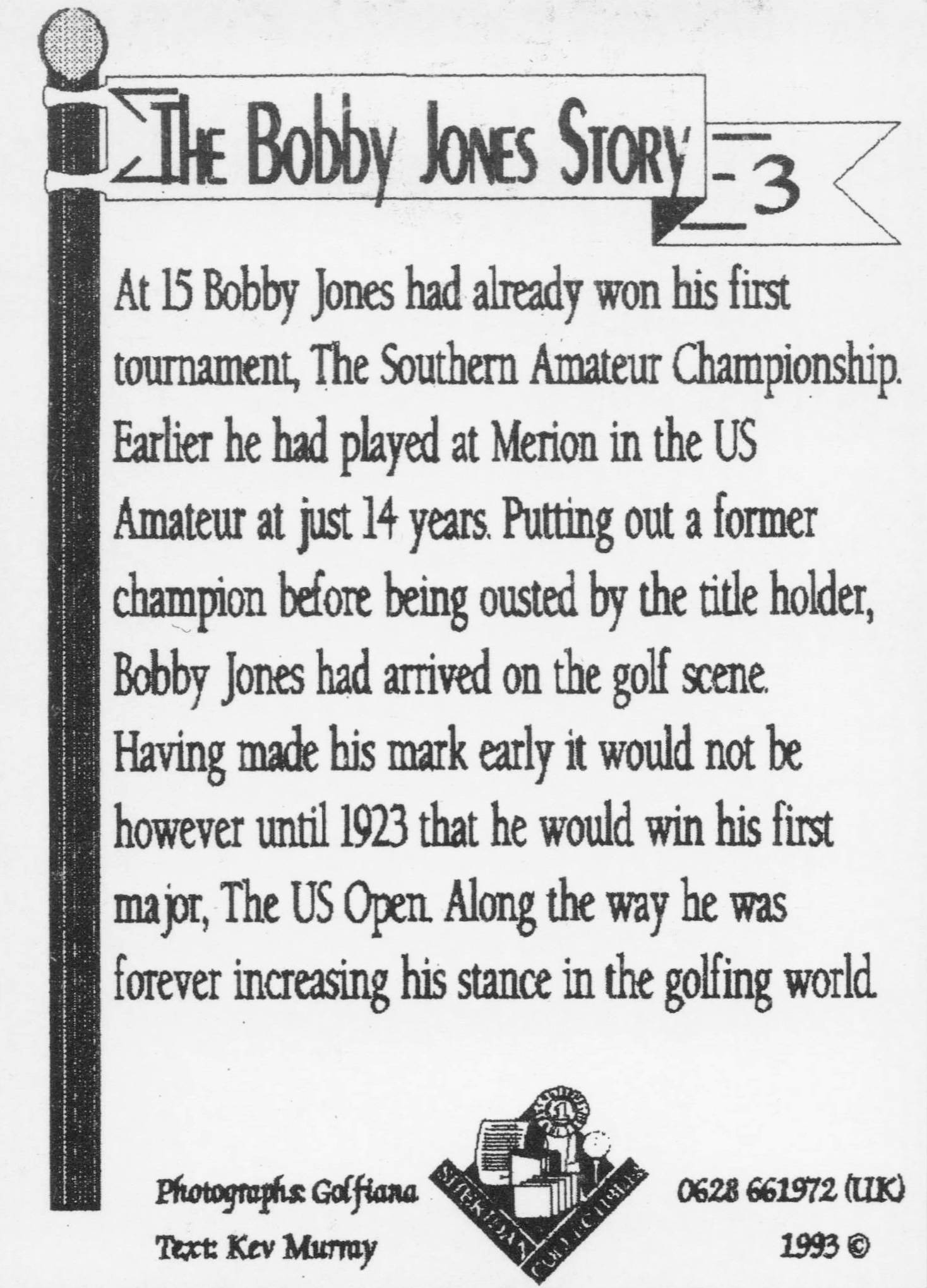 Story Of Bobby Jones American Old Golf 1923 Major Win Trade Card
