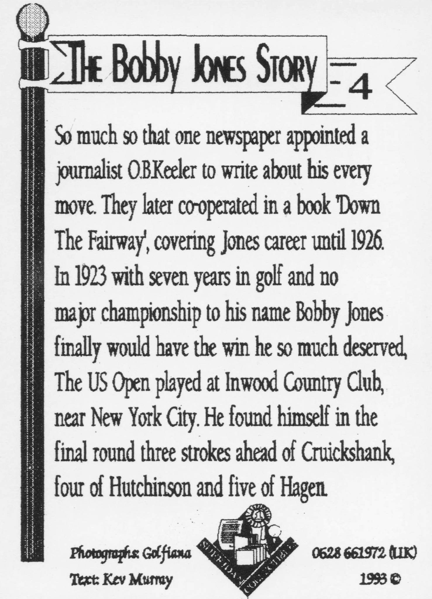 Bobby Jones Story Old USA Golfing Player Magazine Trade Card