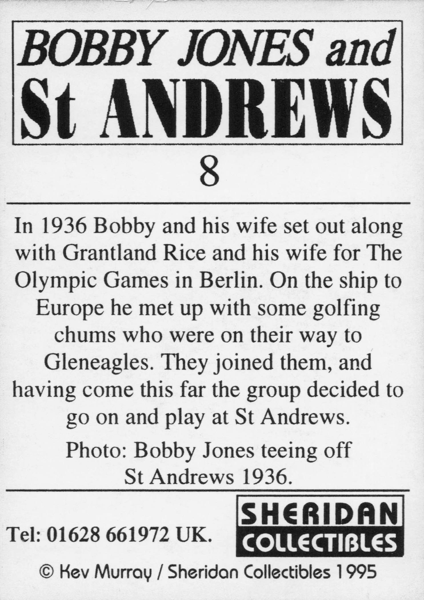 Bobby Jones USA Golf & St Andrews Course 1936 Olympics Trade Card