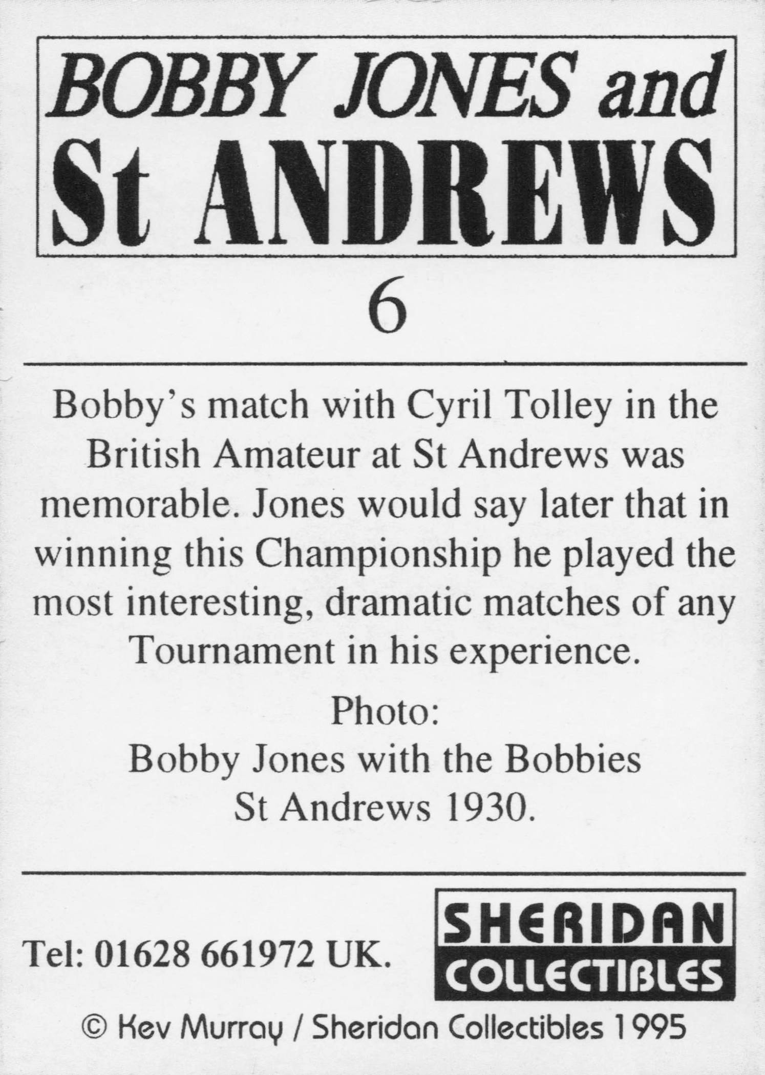 Bobby Jones USA Golf & St Andrews Course 1930 Police Trade Card