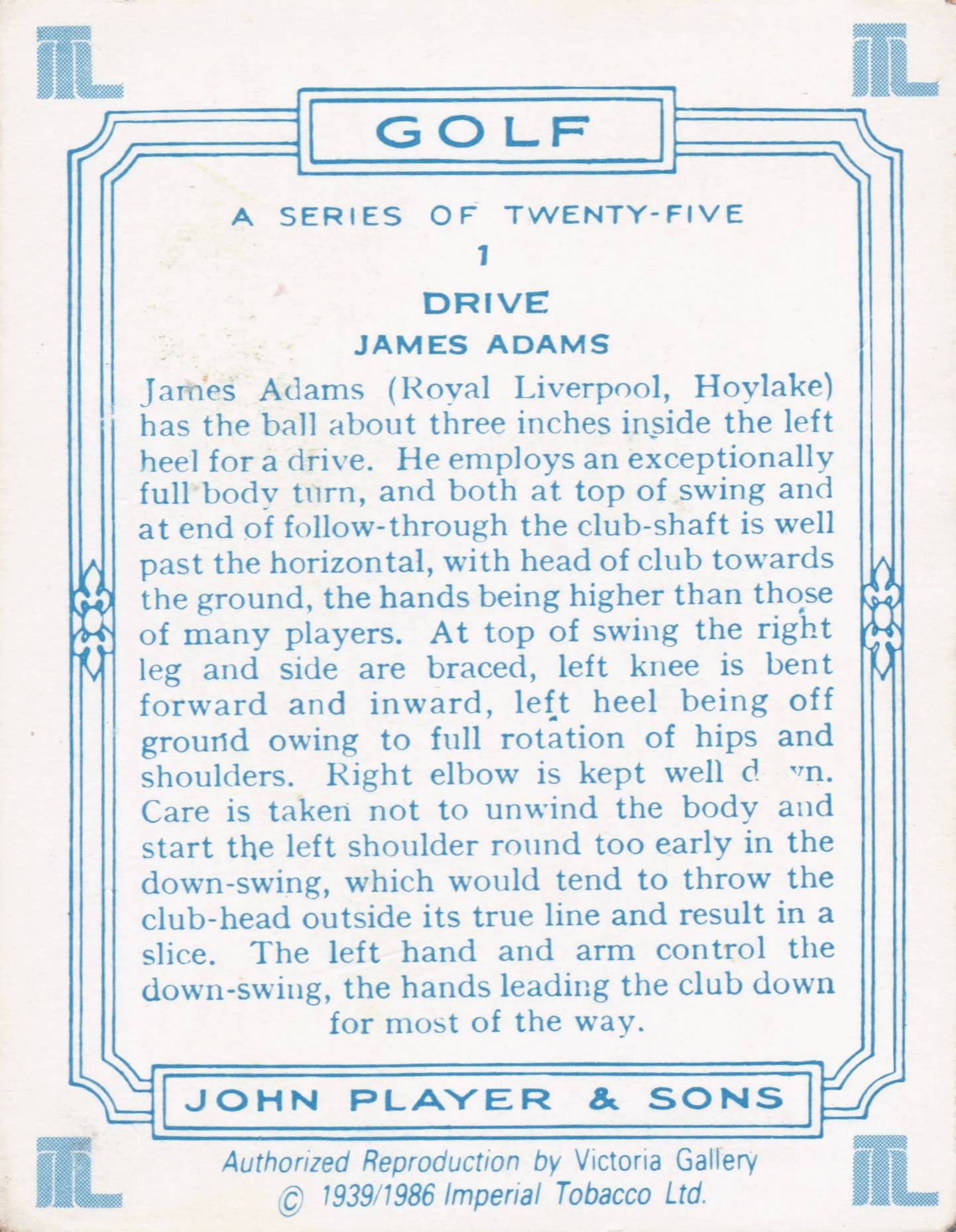 James Adams Golfer Driving Golf Shot Players Photo Cigarette Card