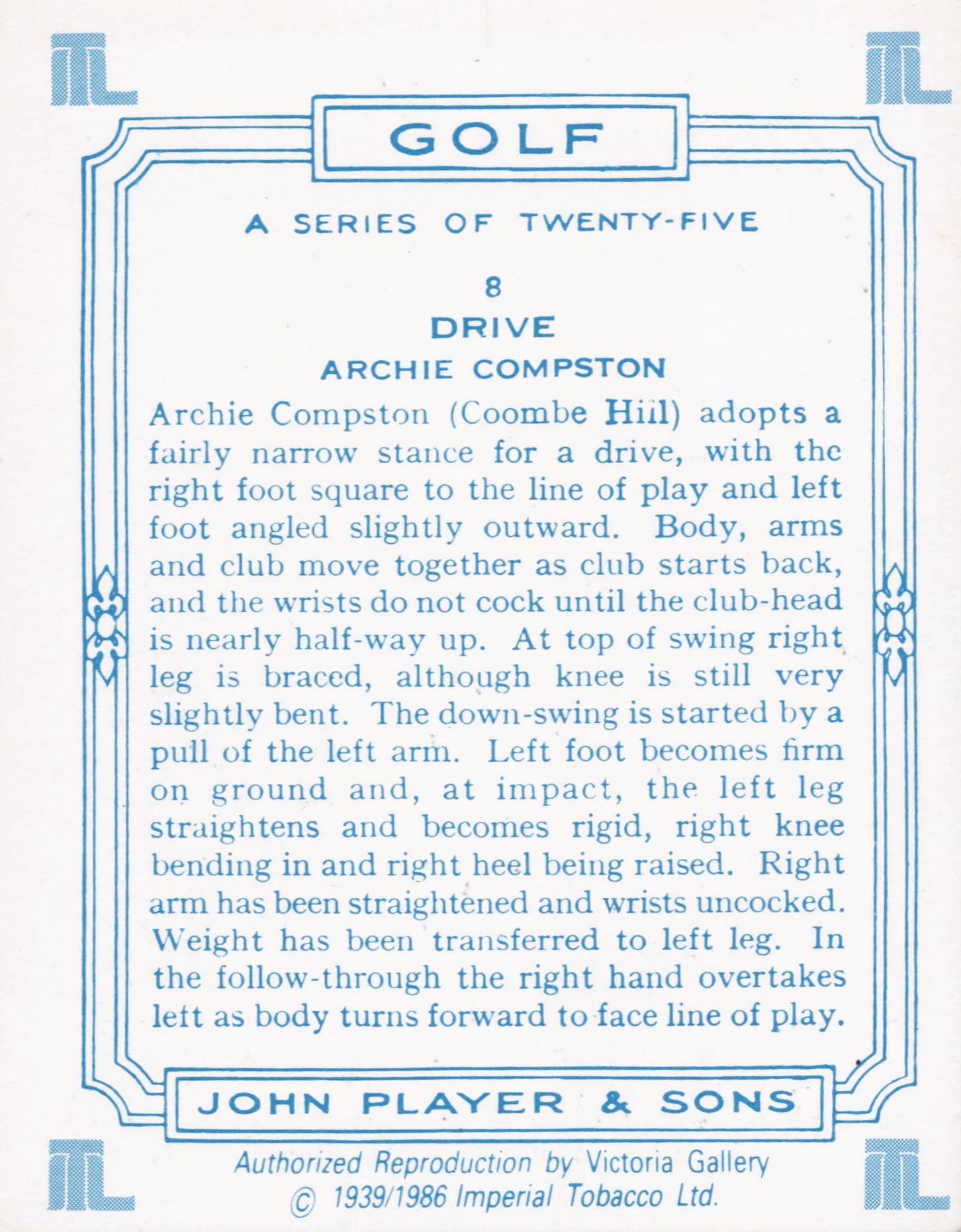 Archie Compston Golfer Driving Golf Guide Players Photo Cigarette Card
