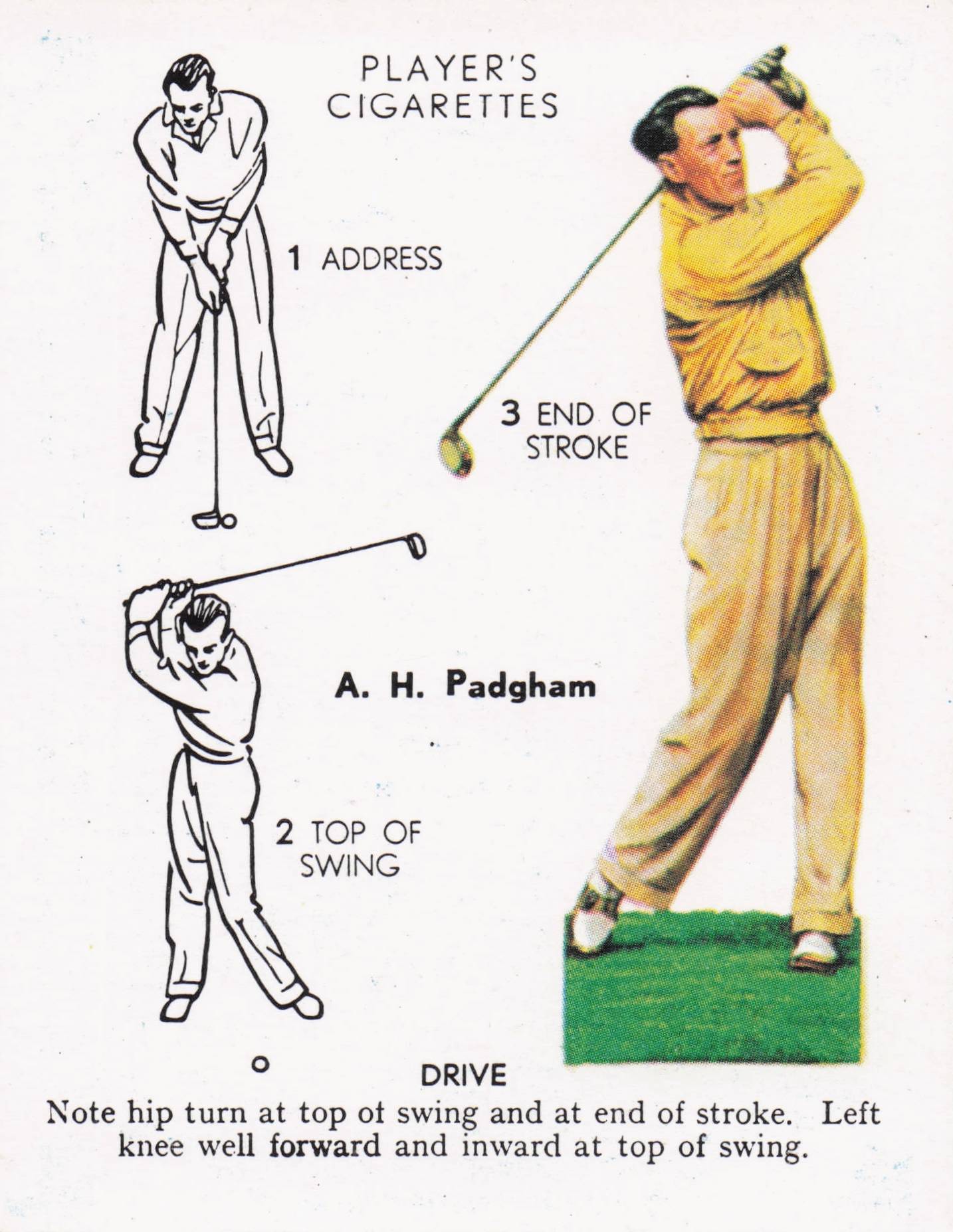 AH Padgham Golfer Driving Golf Guide Players Photo Cigarette Card