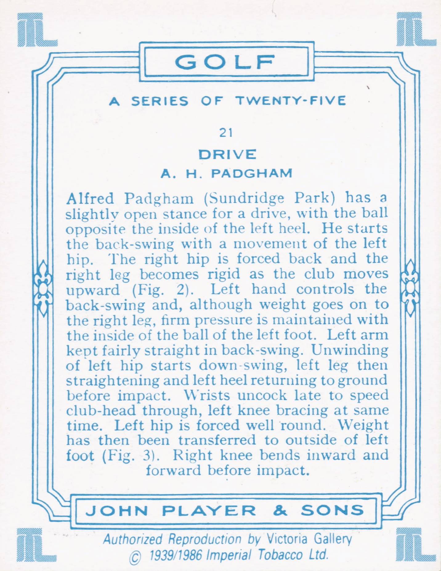 AH Padgham Golfer Driving Golf Guide Players Photo Cigarette Card