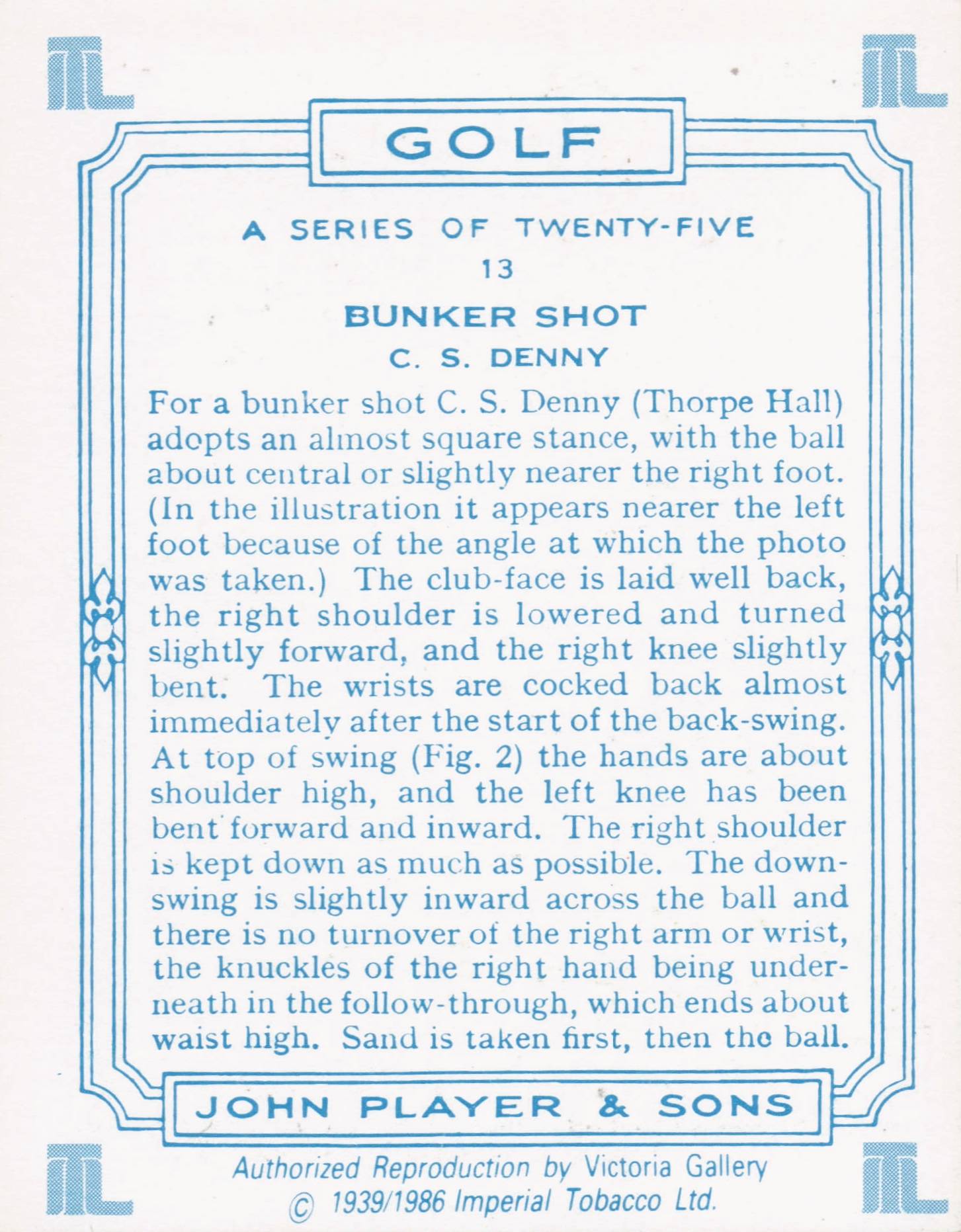 CS Denny Golfer Driving Golf Guide Players Photo Cigarette Card