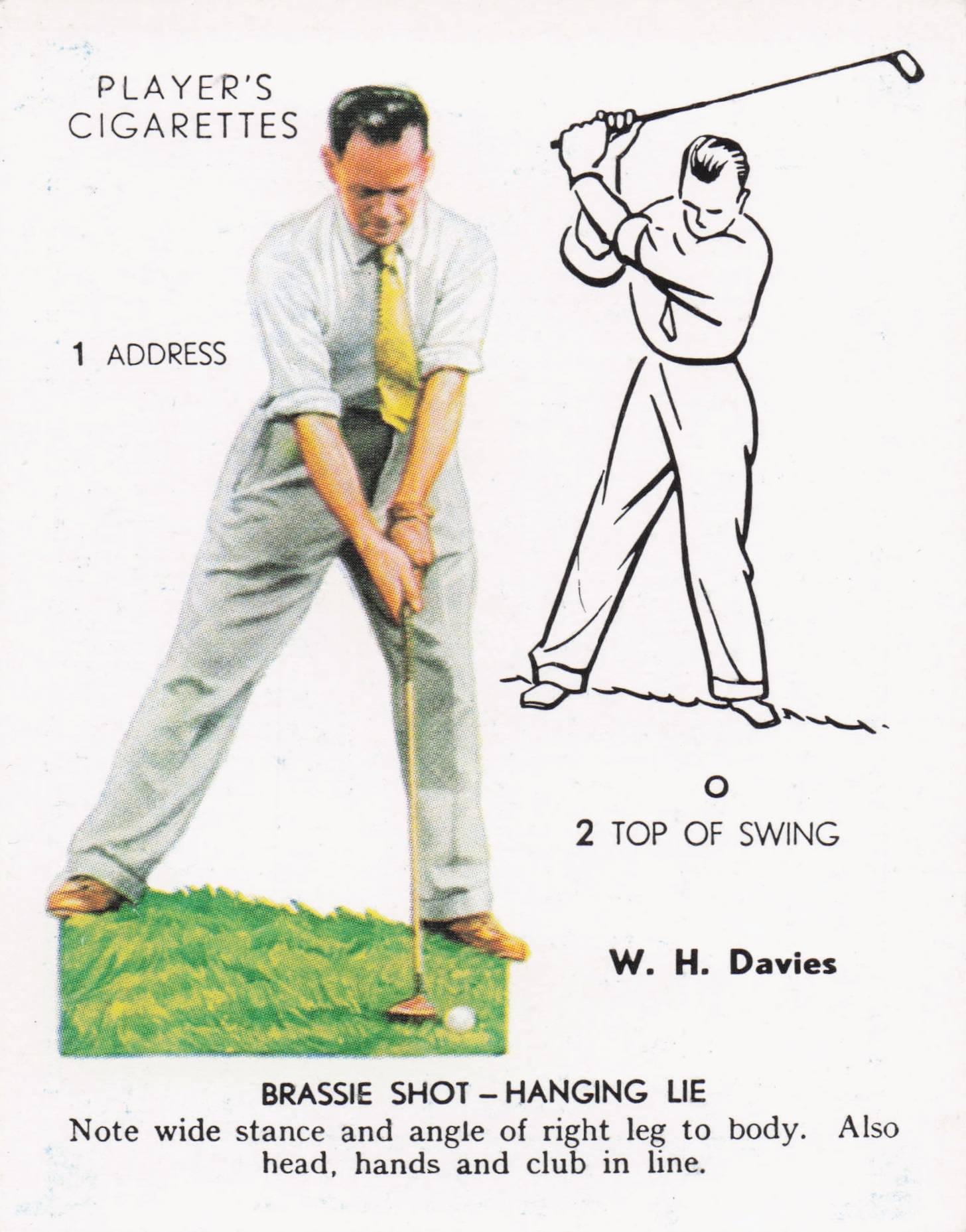 WH Davies Golfer Driving Golf Guide Players Photo Cigarette Card