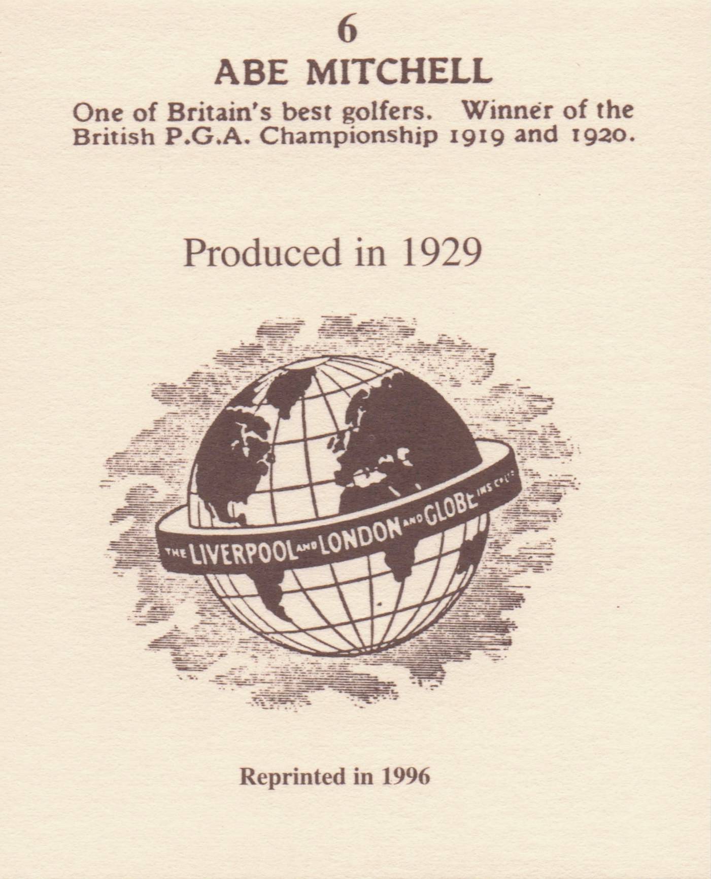 Abe Mitchell Golf Rare Globe Insurance Photo Trade Card