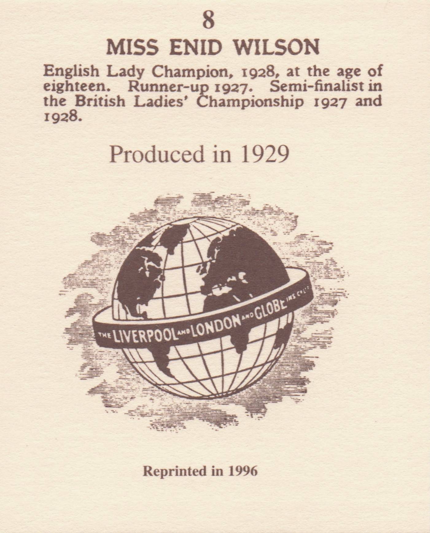 Miss Enid Wilson Golf Rare Globe Insurance Photo Trade Card