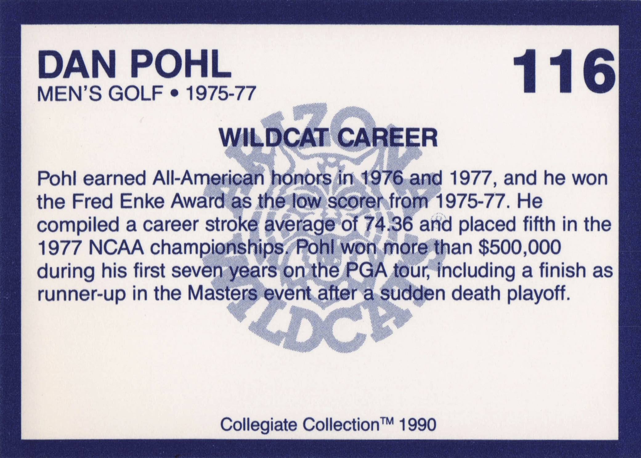 Dan Pohl Arizona State Collegiate Collection Rare Golf Trade Card