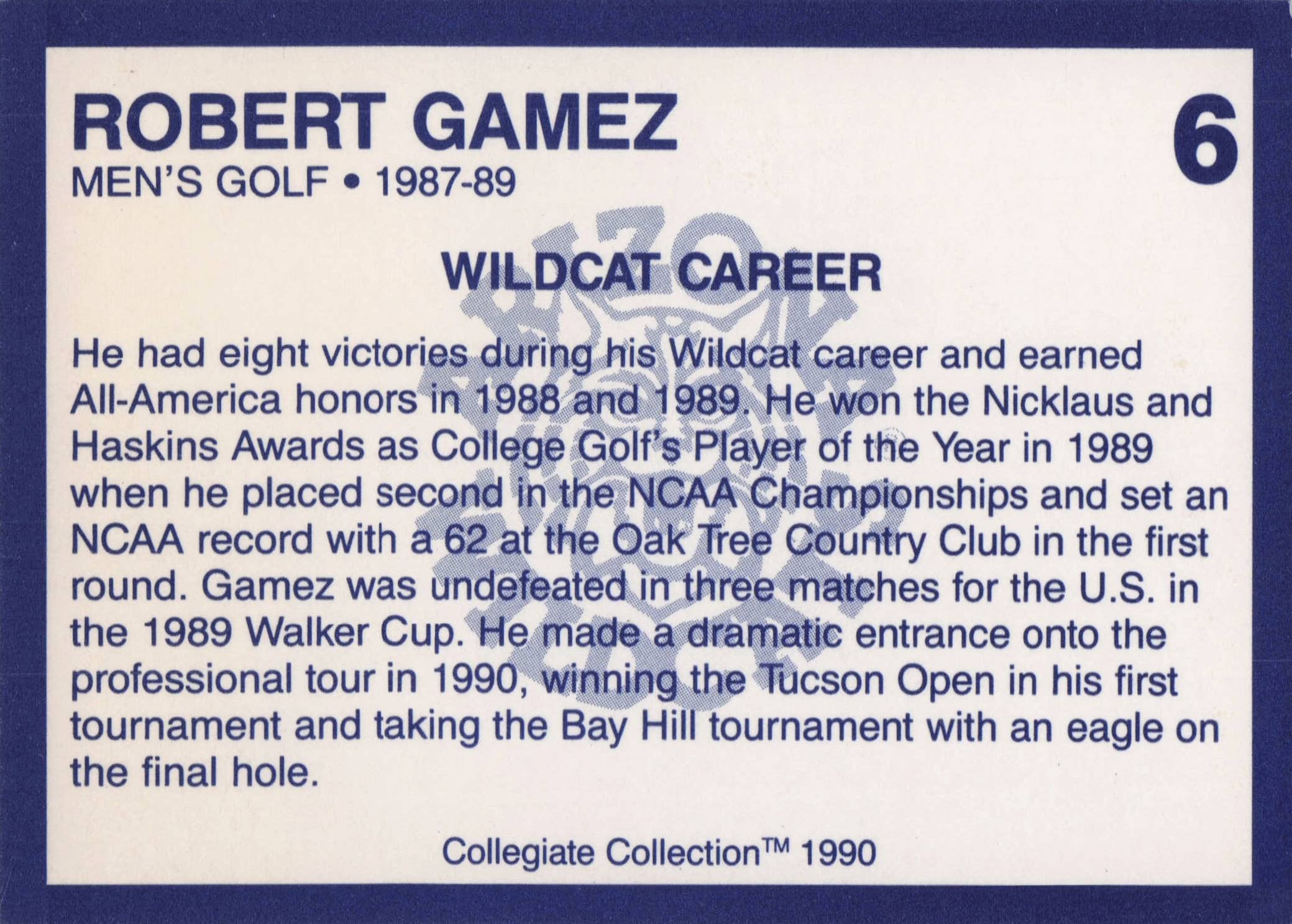 Robert Gamez Arizona State Collegiate Collection Rare Golf Trade Card