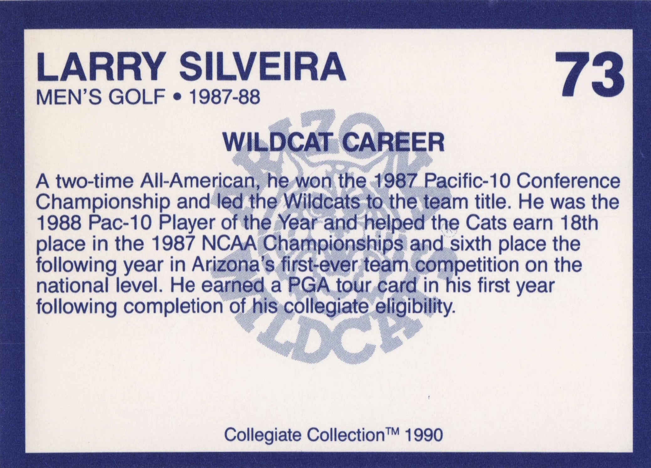Larry Silveira Arizona State Collegiate Collection Rare Golf Trade Card