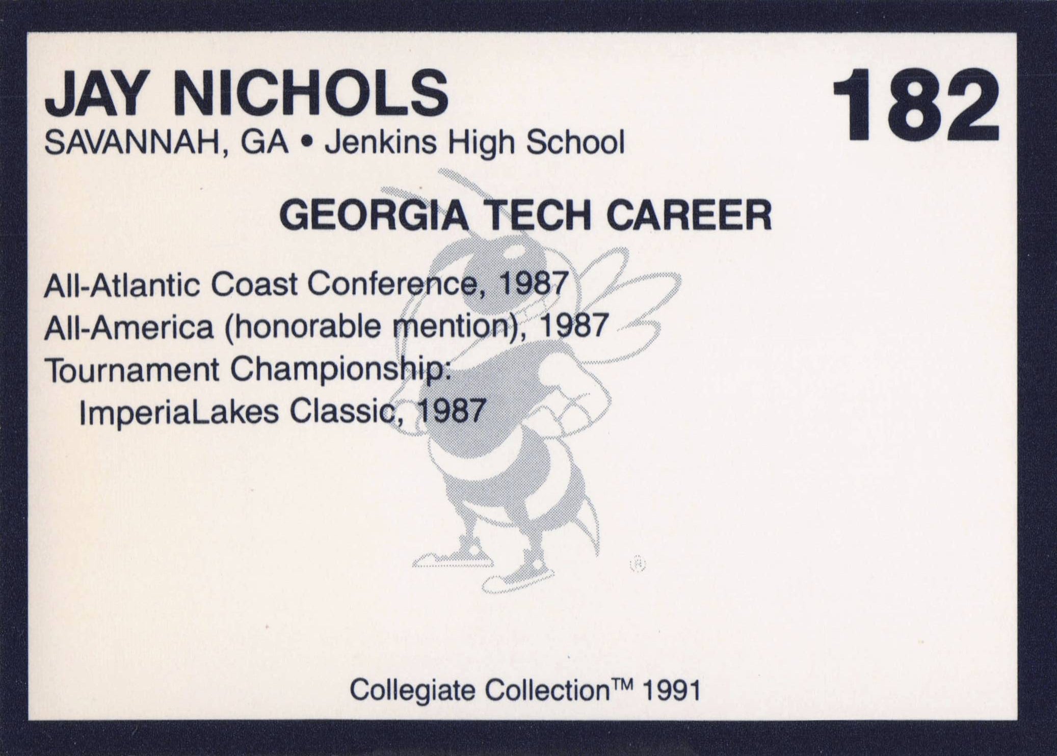 Jay Nichols Georgia Tech Collegiate Collection Rare Golf Trade Card