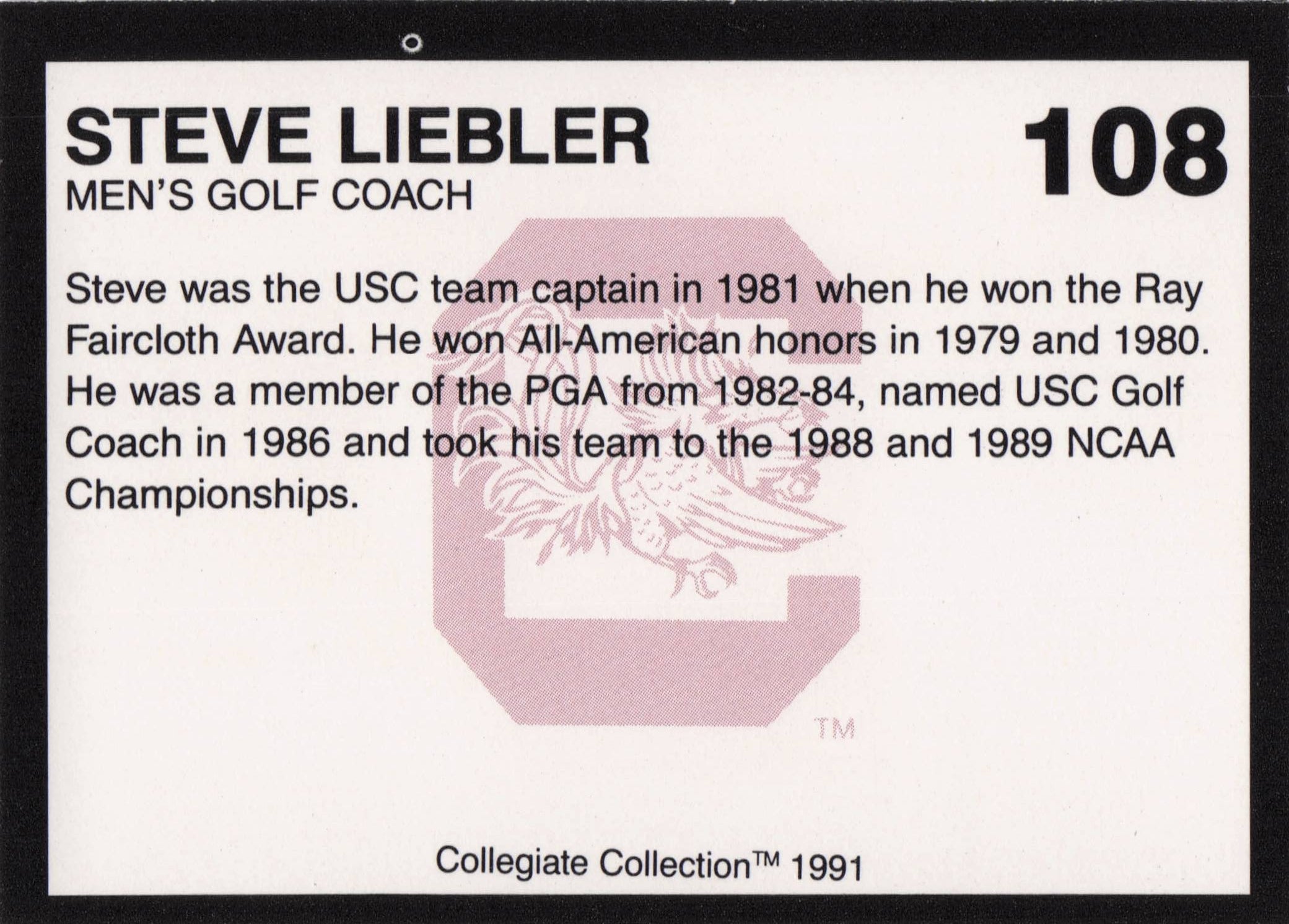 Steve Liesler South Carolina Collegiate Collection Rare Golf Trade Card