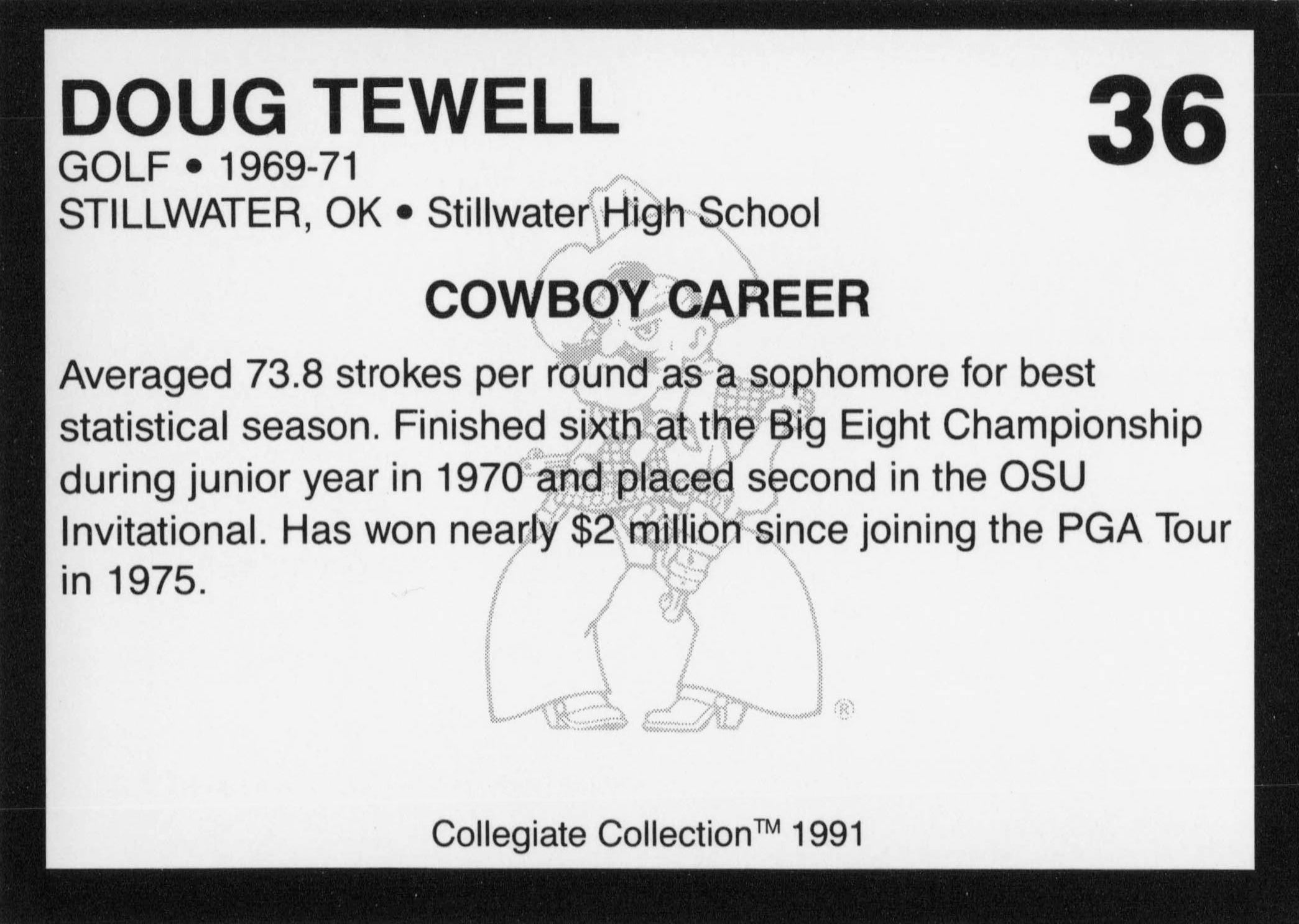 Doug Tewell Oklahoma State Collegiate Collection Rare Golf Trade Card