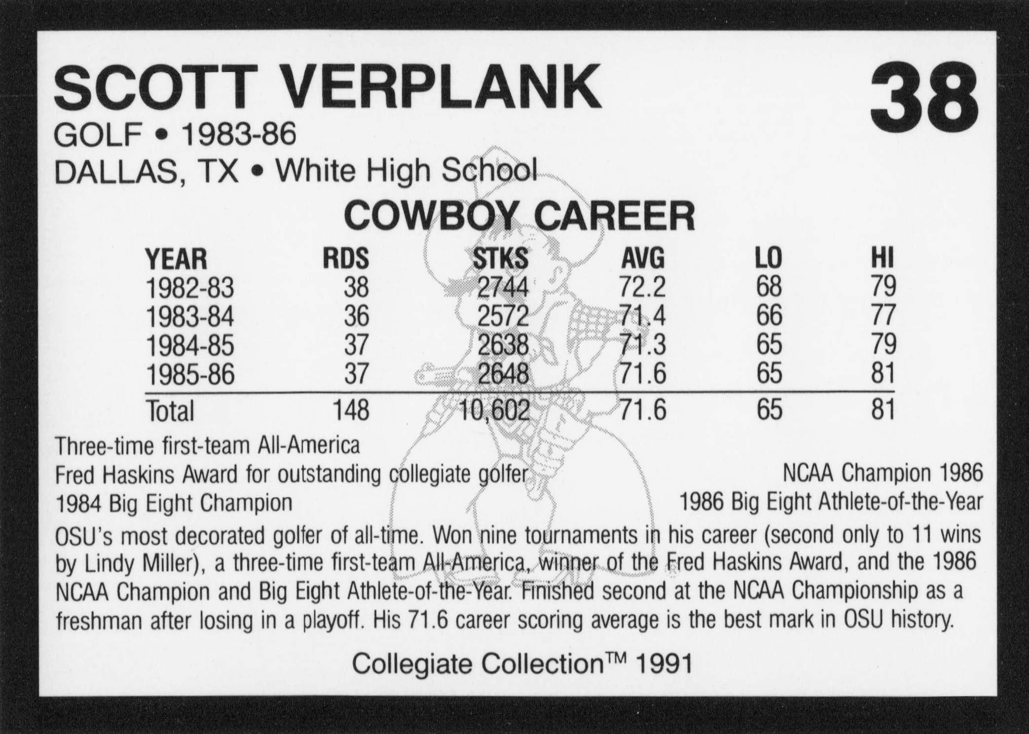 Scott Verplank Oklahoma State Collegiate Collection Rare Golf Trade Card