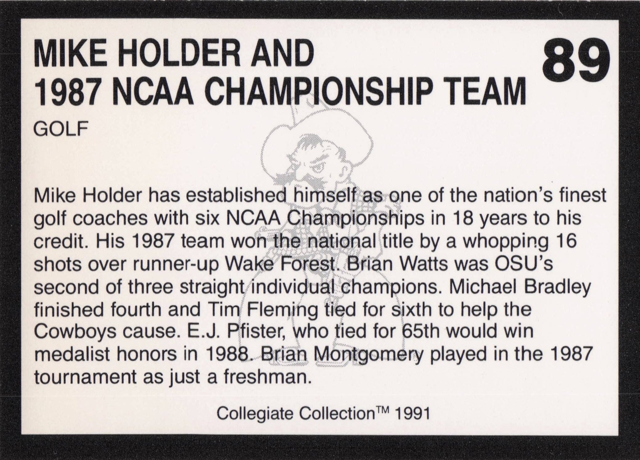 Mike Holder & 1987 NCAA Team Oklahoma State Collegiate Golf Trade Card