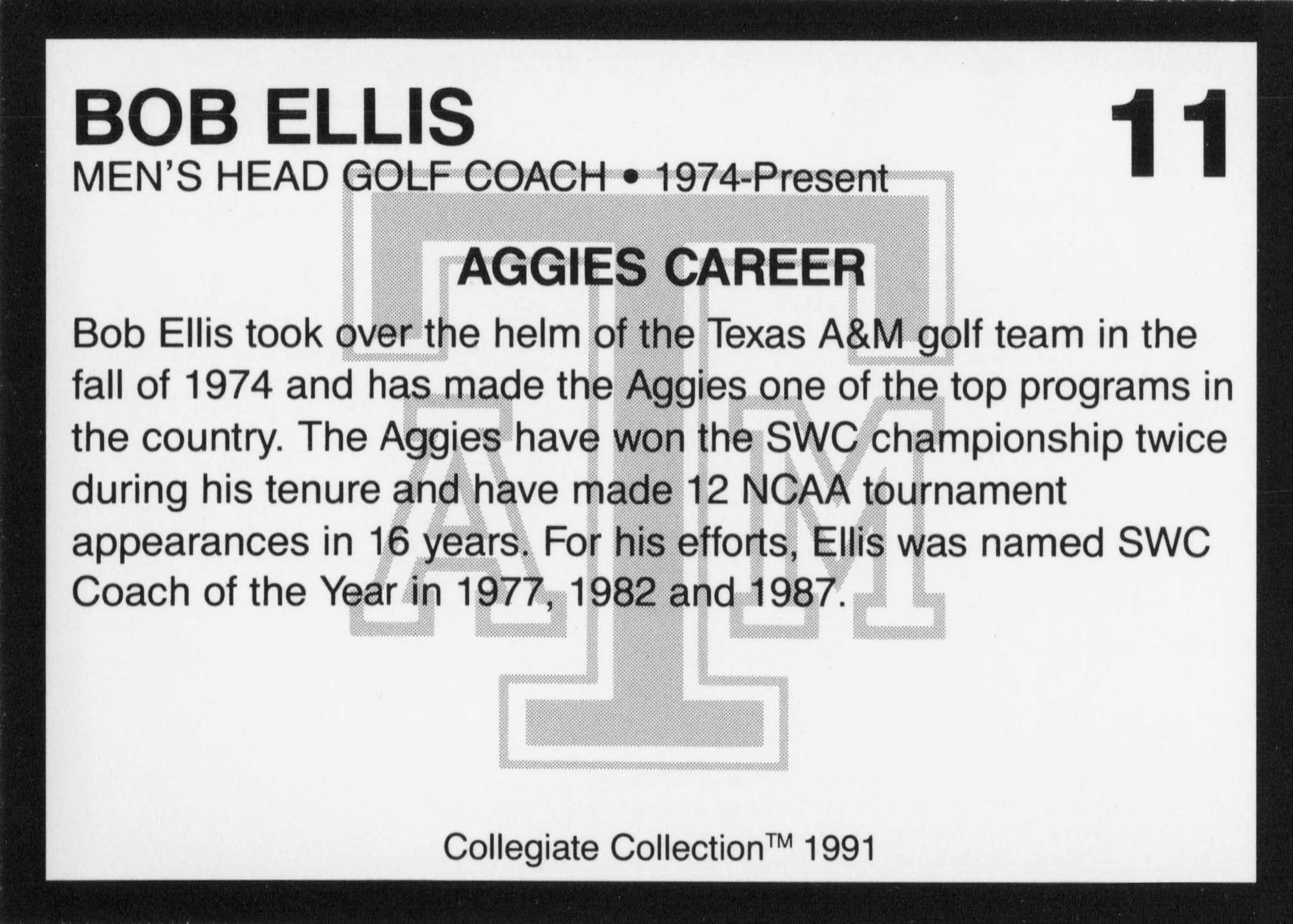 Bob Ellis Texas A&M Collegiate Collection Rare Golf Trade Card