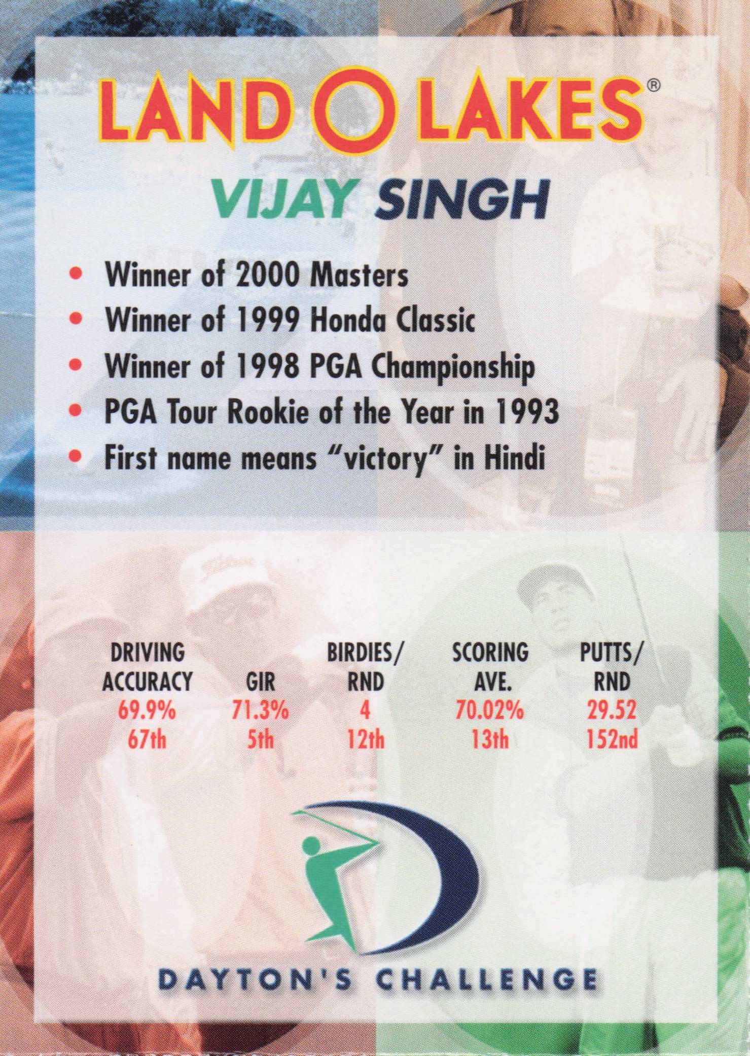 Vijay Singh Dayton's Challenge Rare Golf Memorabilia Trade Card