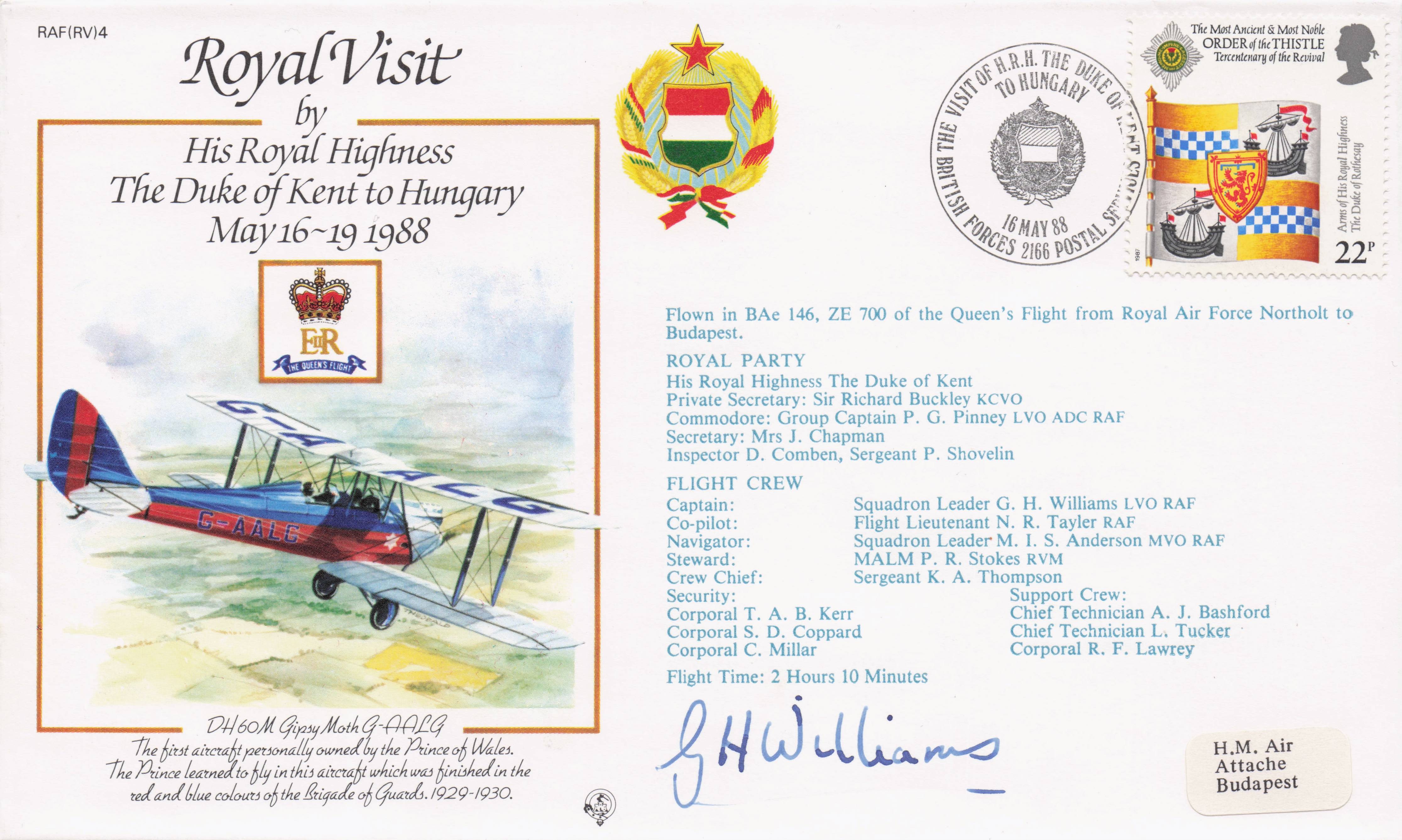 Duke Of Kent Royal Visit Hungary 1988 Military Hand Signed FDC