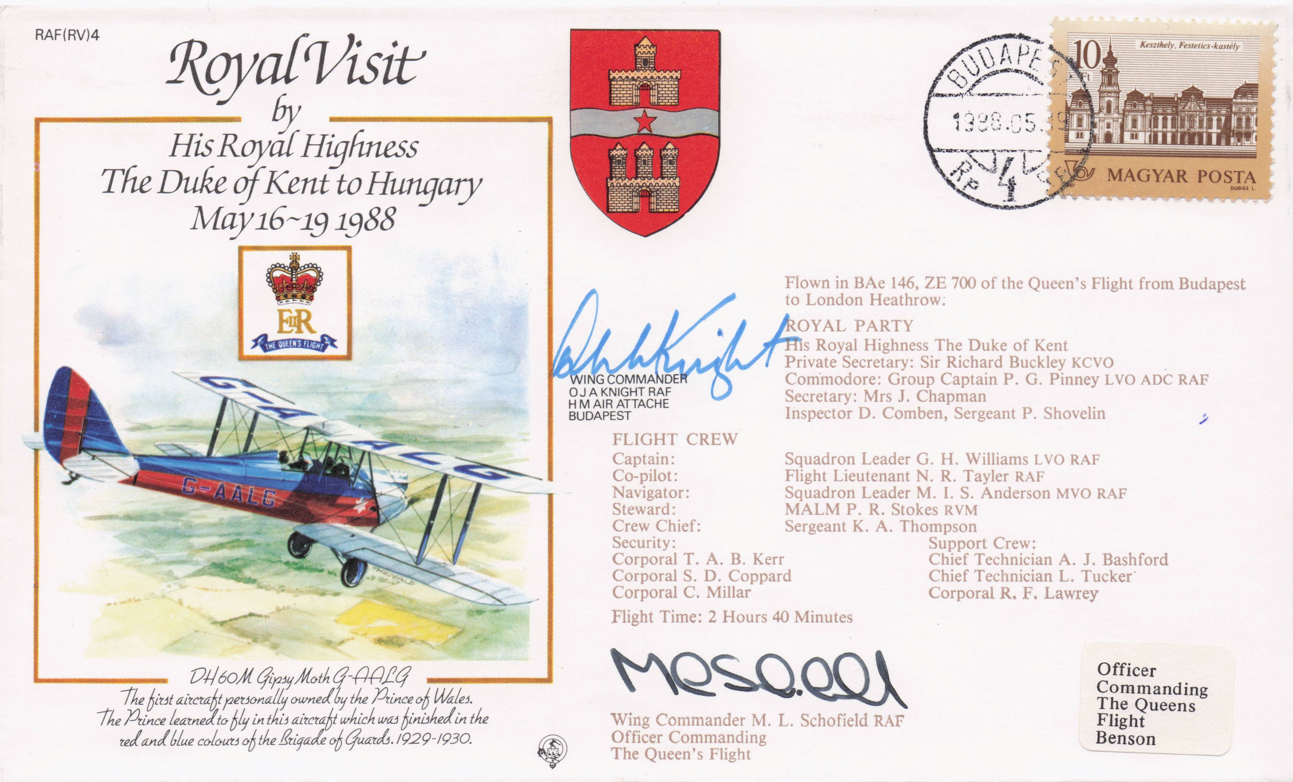 Duke Of Kent Royal Visit To Hungary 1988 Military Hand Signed FDC
