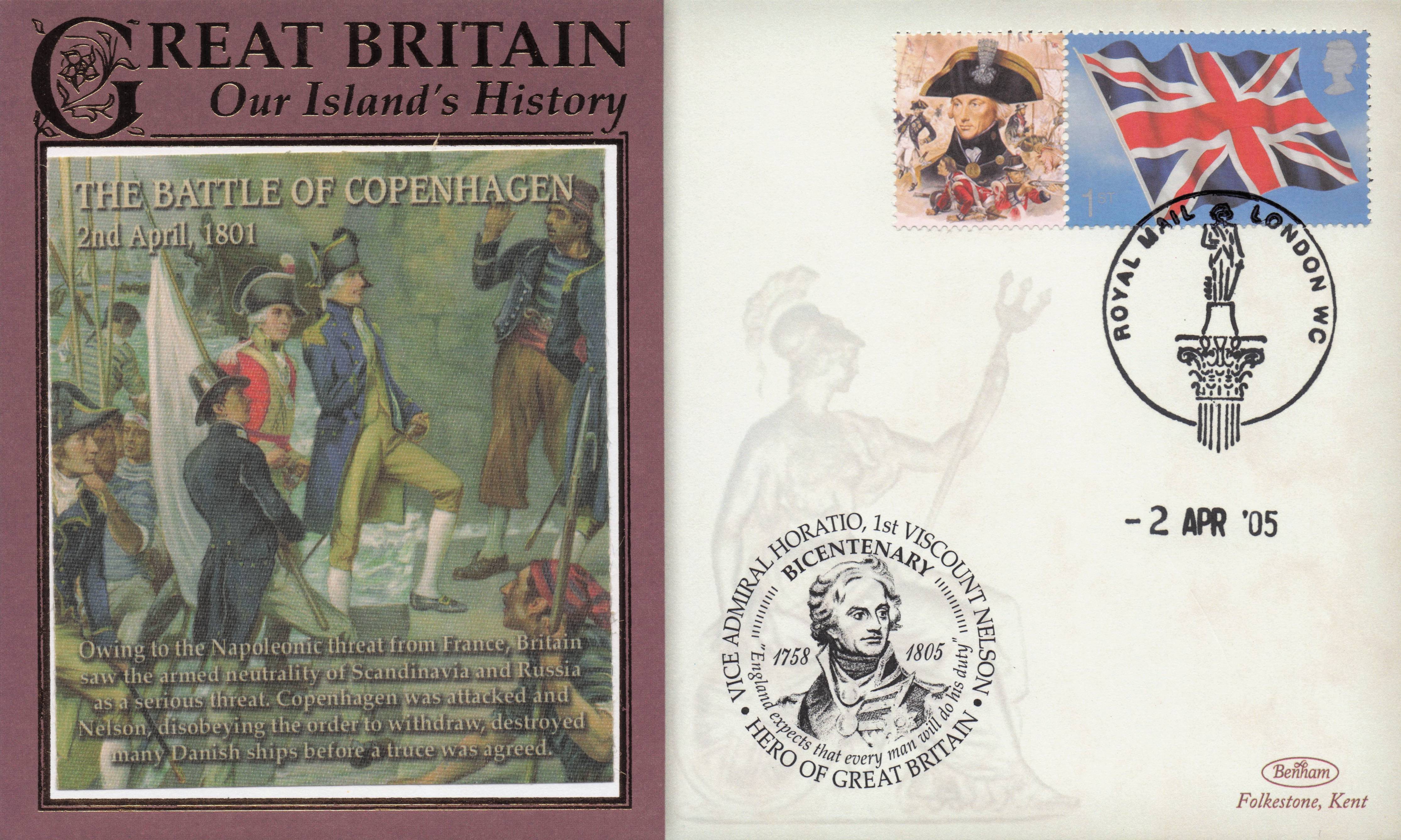 Horatio Nelson Battle Of Copenhagen Our Island's History Benham Rare FDC