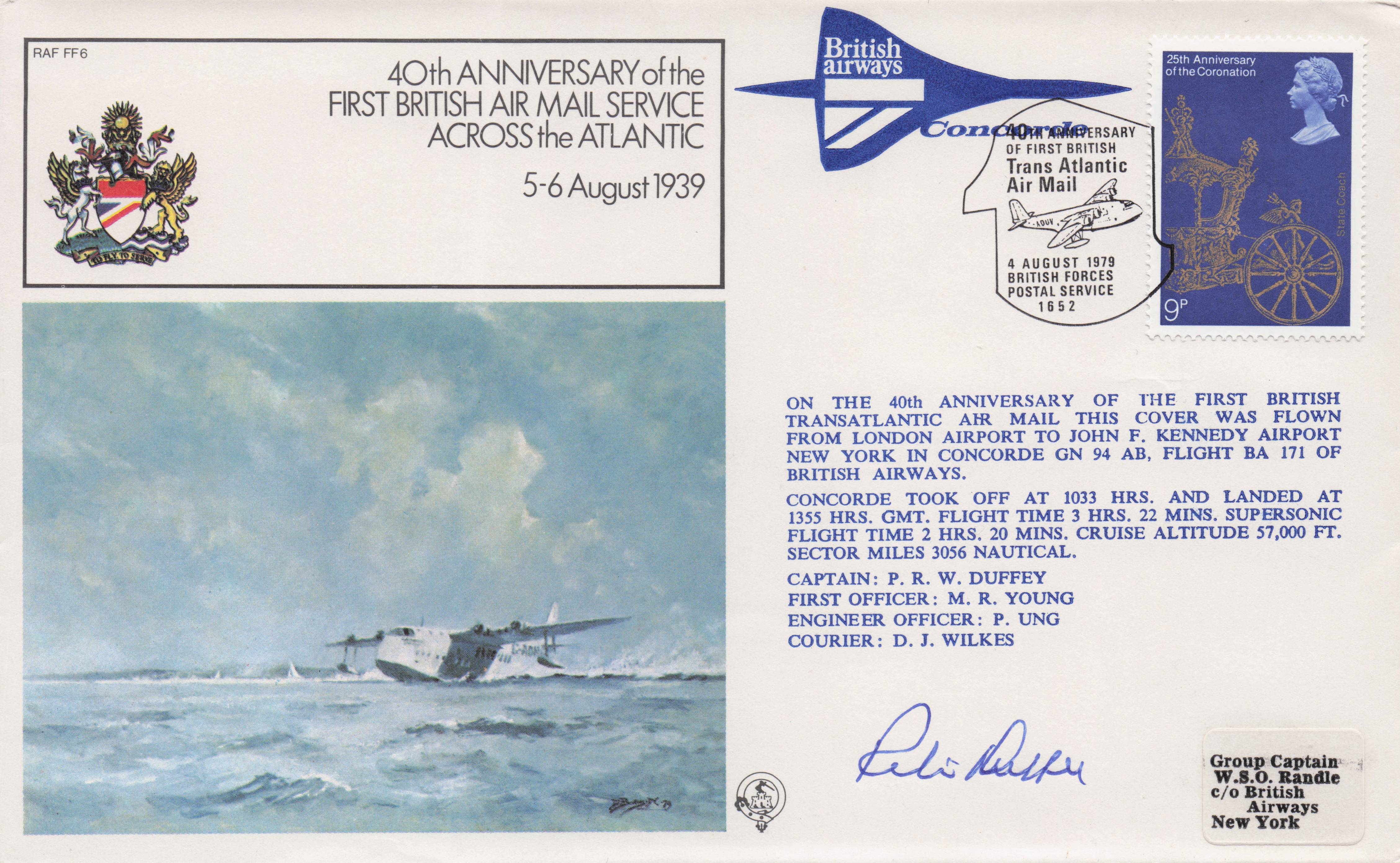 First British 1939 Royal Air Mail Postal Service Aviation Hand Signed FDC